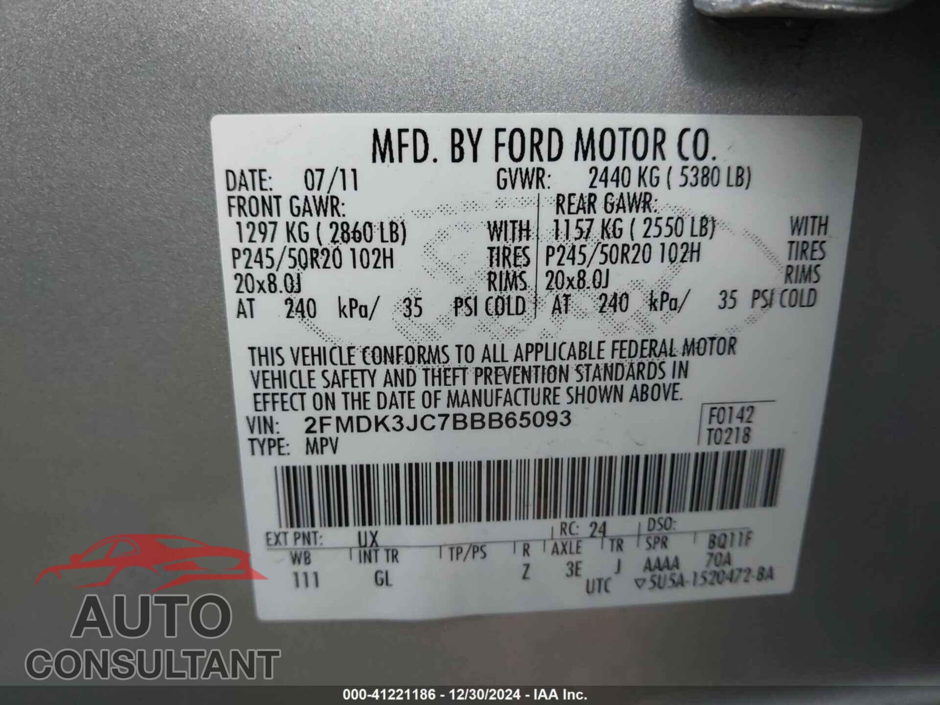 FORD EDGE 2011 - 2FMDK3JC7BBB65093