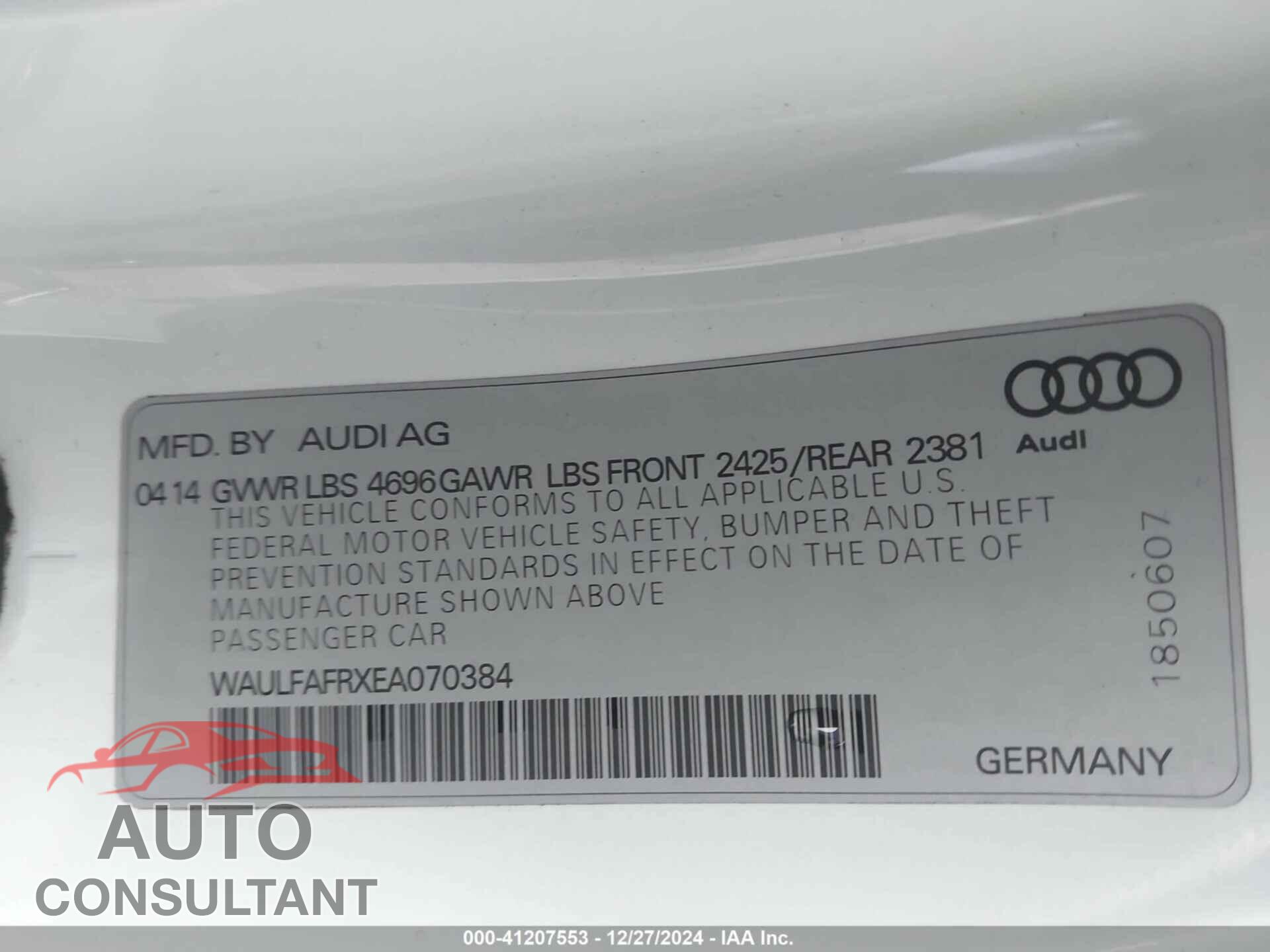 AUDI A5 2014 - WAULFAFRXEA070384