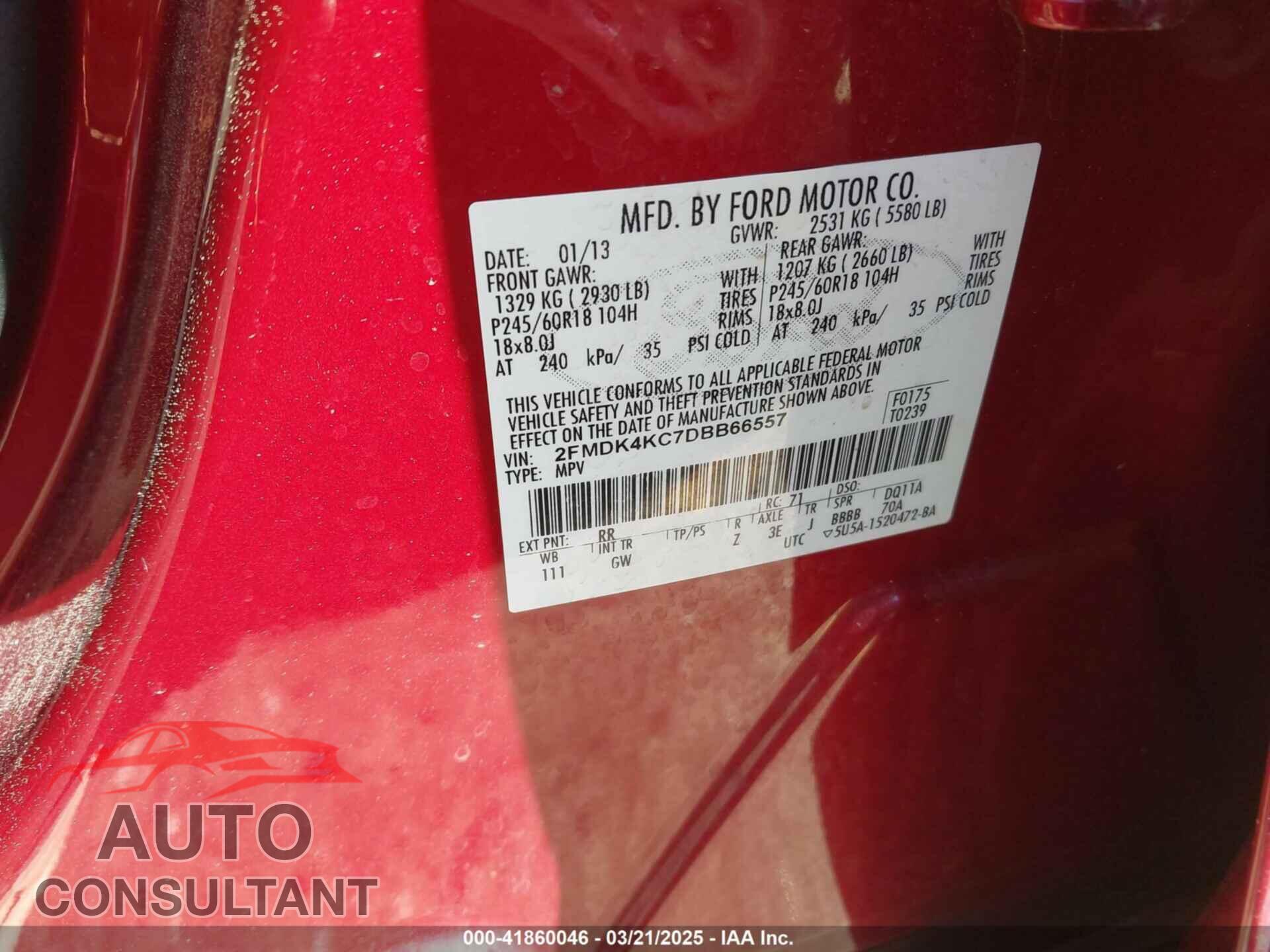 FORD EDGE 2013 - 2FMDK4KC7DBB66557