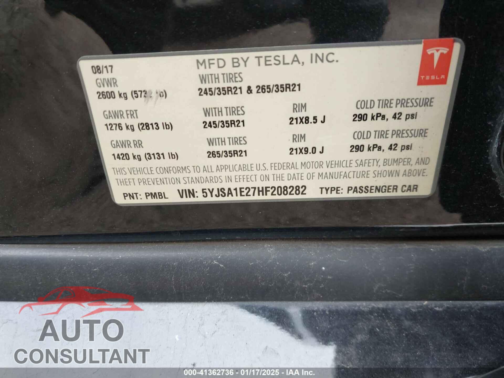 TESLA MODEL S 2017 - 5YJSA1E27HF208282