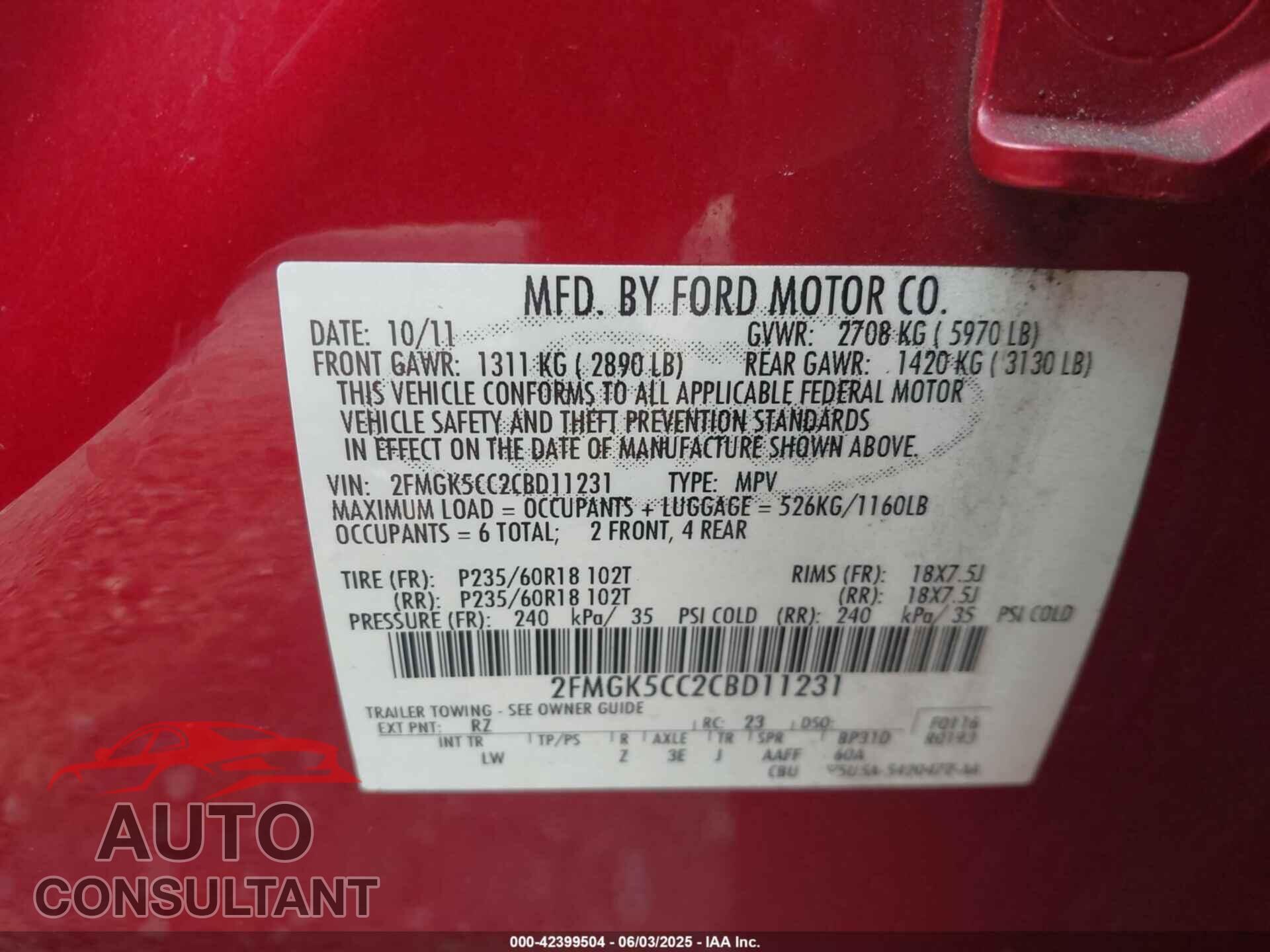 FORD FLEX 2012 - 2FMGK5CC2CBD11231