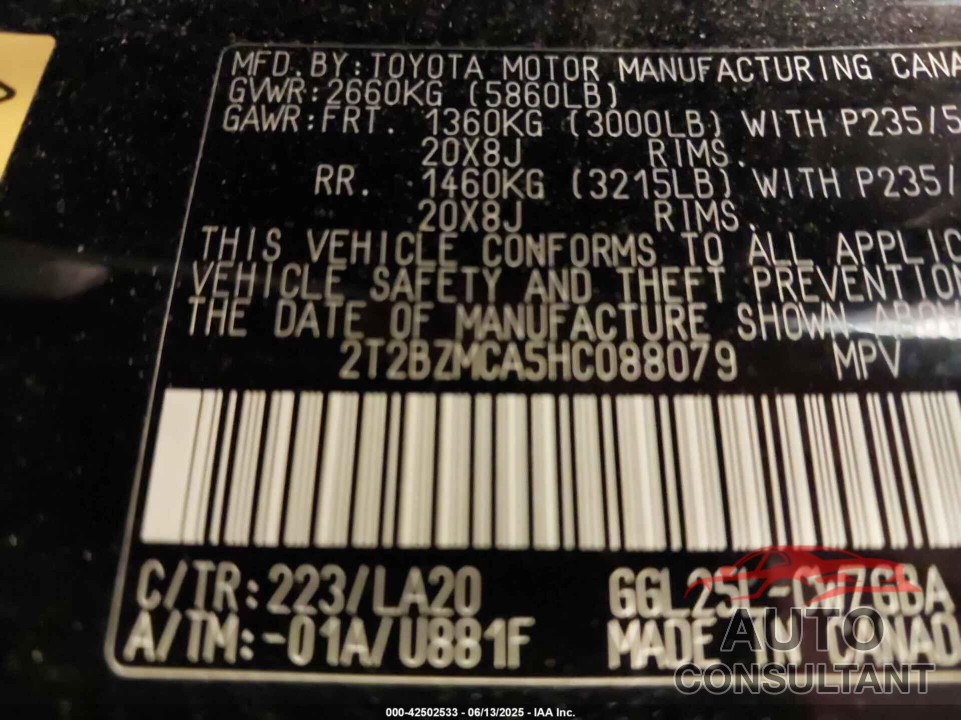 LEXUS RX 350 2017 - 2T2BZMCA5HC088079