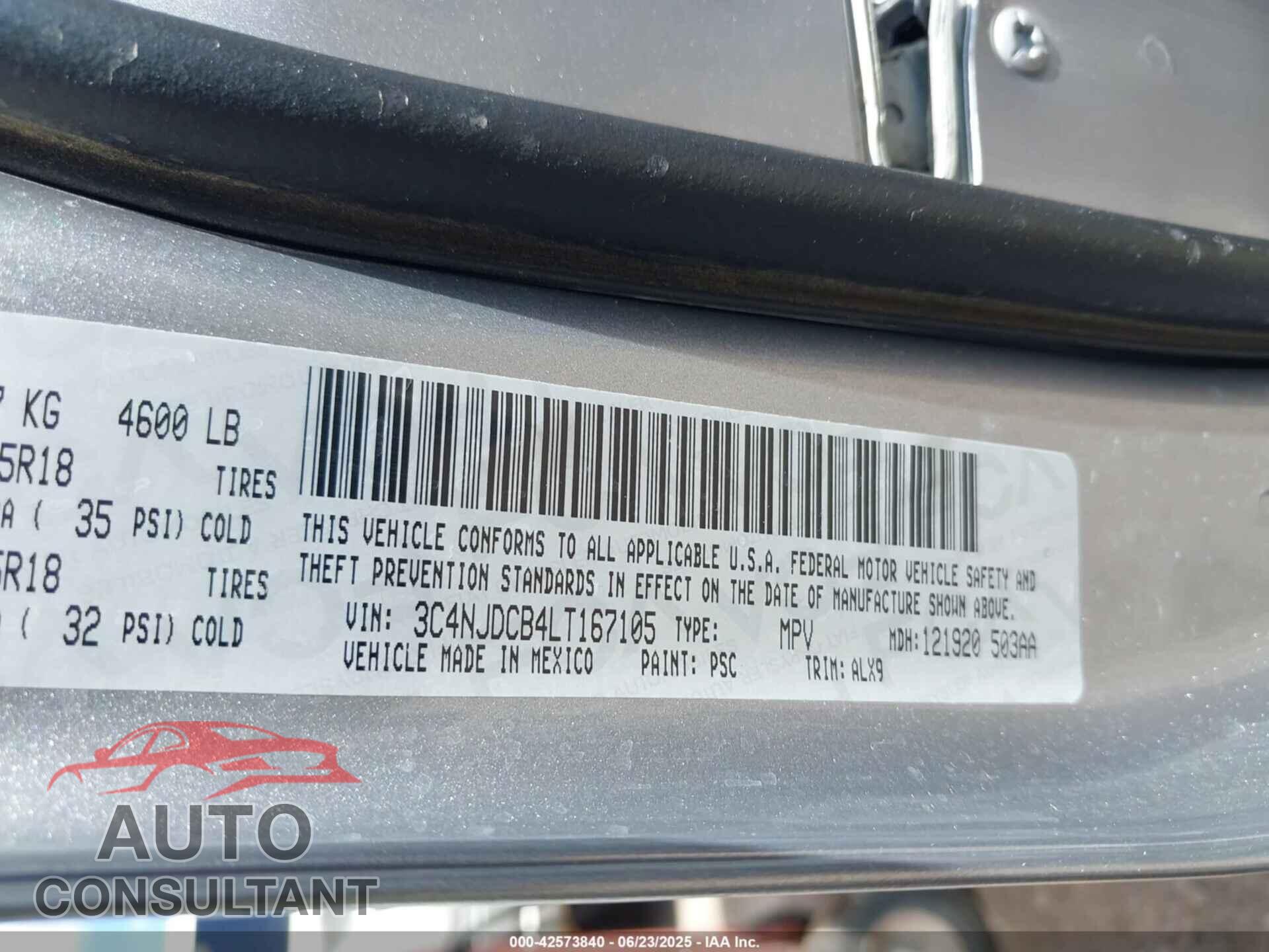 JEEP COMPASS 2020 - 3C4NJDCB4LT167105