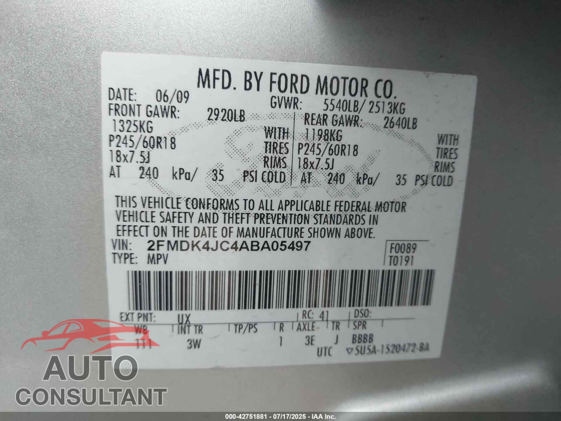 FORD EDGE 2010 - 2FMDK4JC4ABA05497