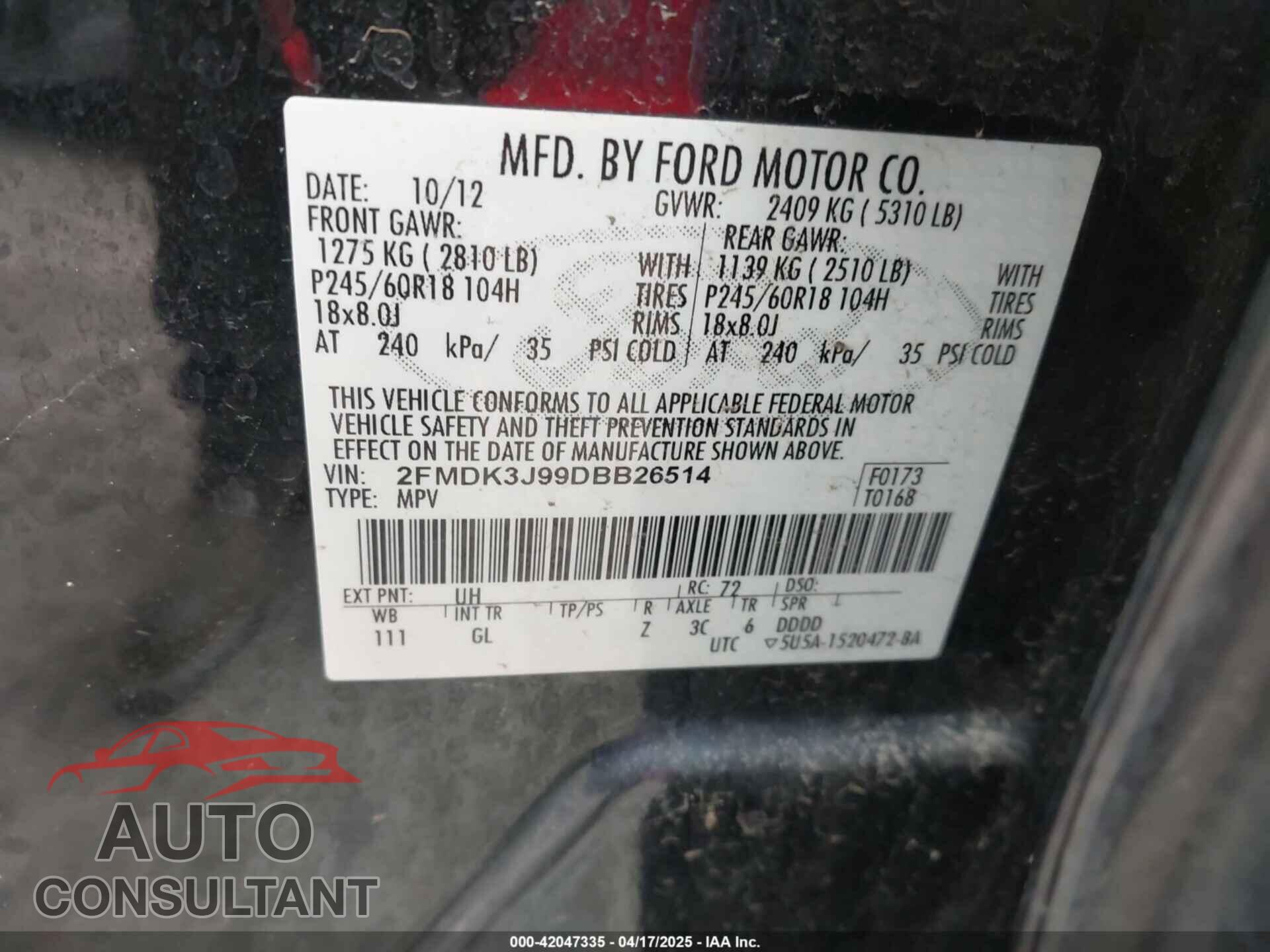 FORD EDGE 2013 - 2FMDK3J99DBB26514