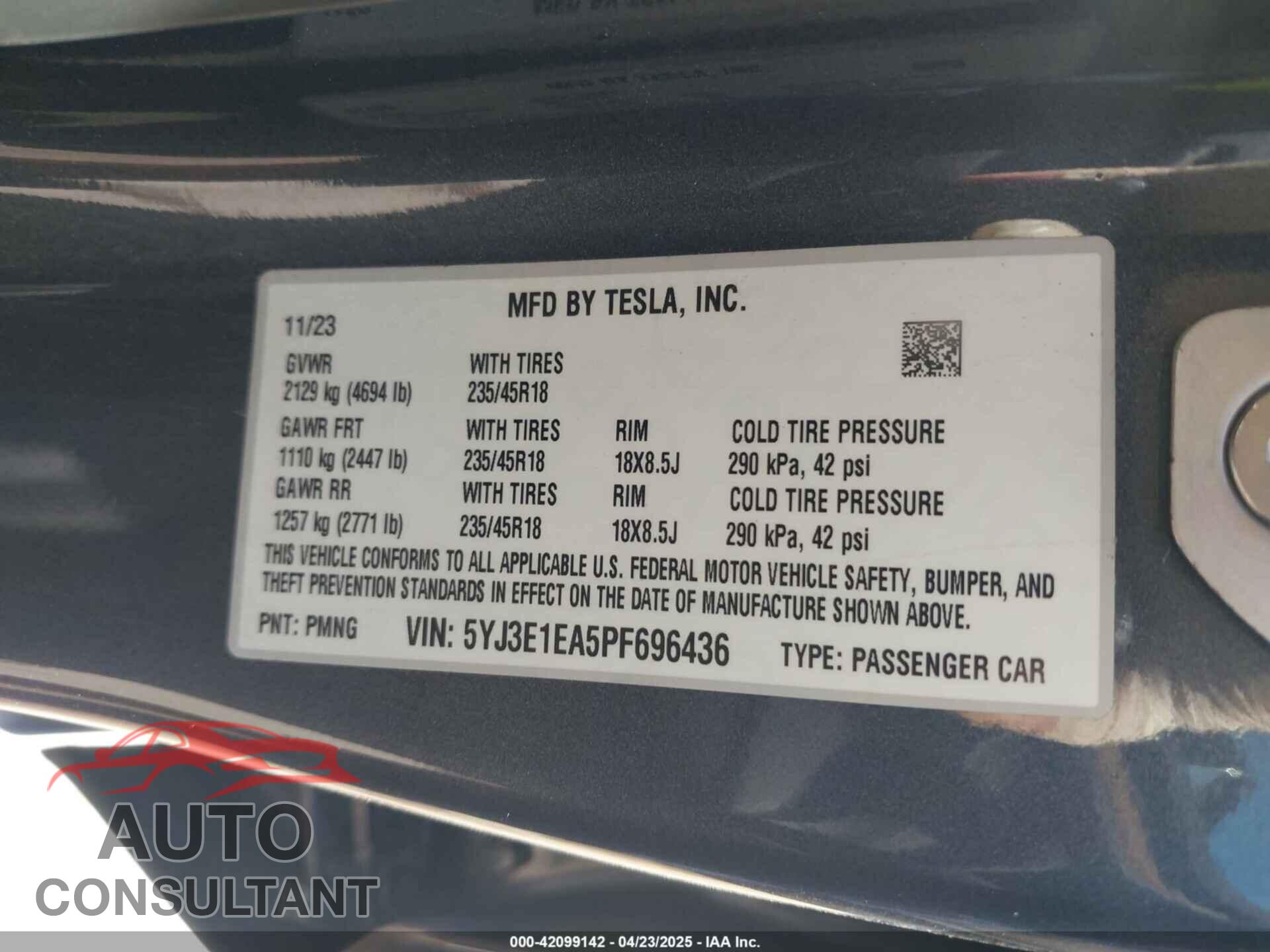 TESLA MODEL 3 2023 - 5YJ3E1EA5PF696436