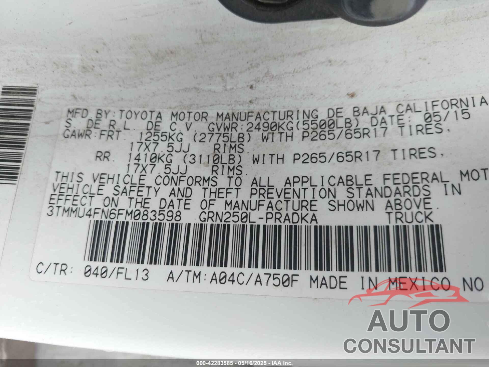 TOYOTA TACOMA 2015 - 3TMMU4FN6FM083598