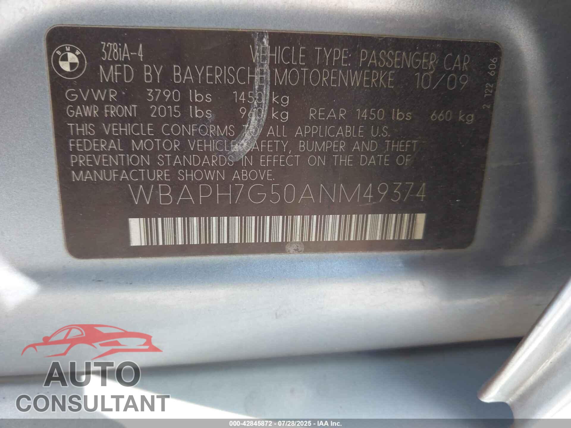 BMW 328I 2010 - WBAPH7G50ANM49374