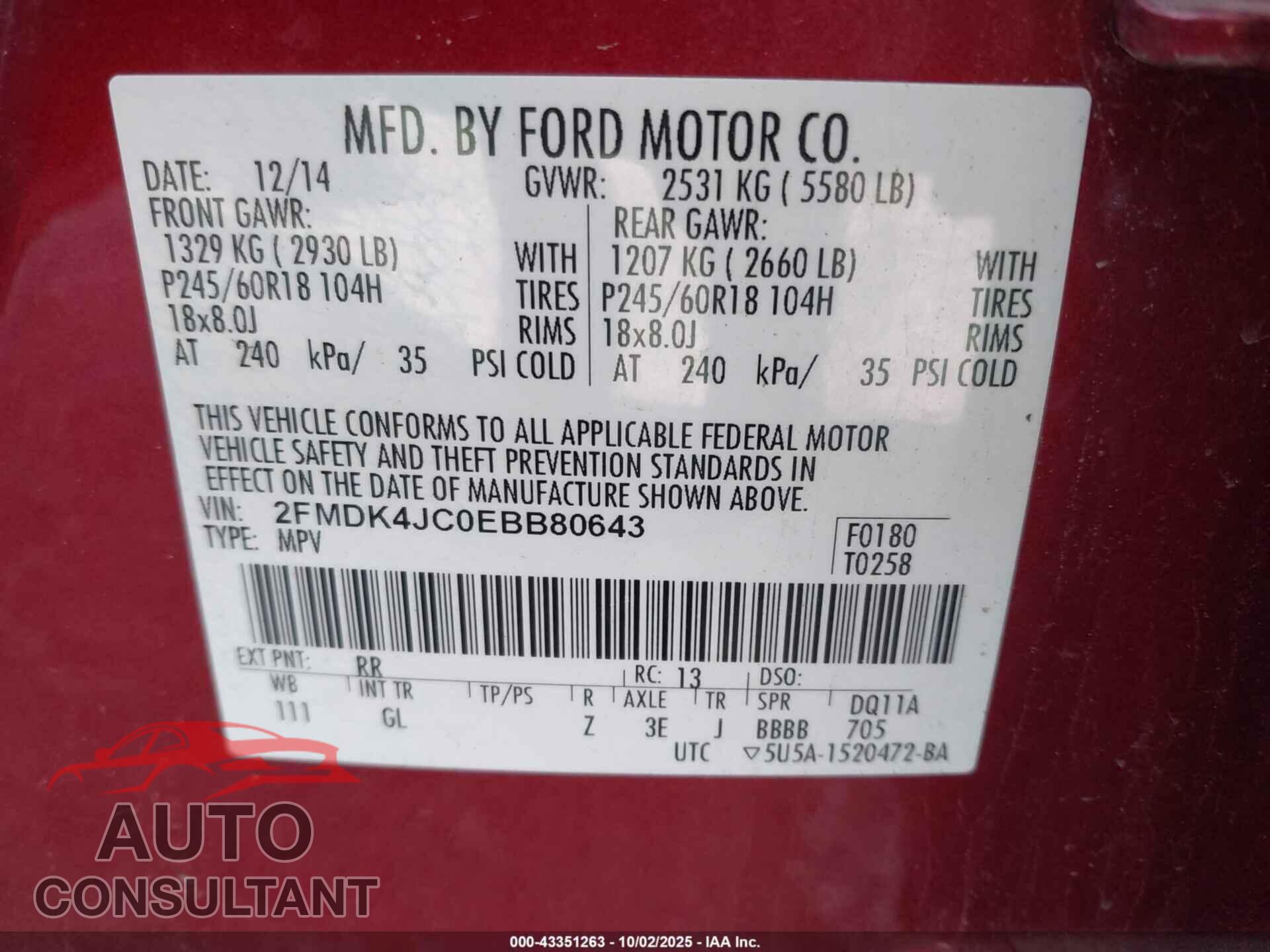 FORD EDGE 2014 - 2FMDK4JC0EBB80643