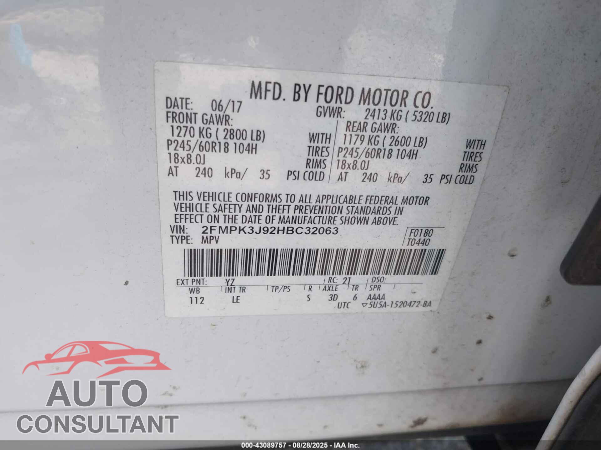 FORD EDGE 2017 - 2FMPK3J92HBC32063
