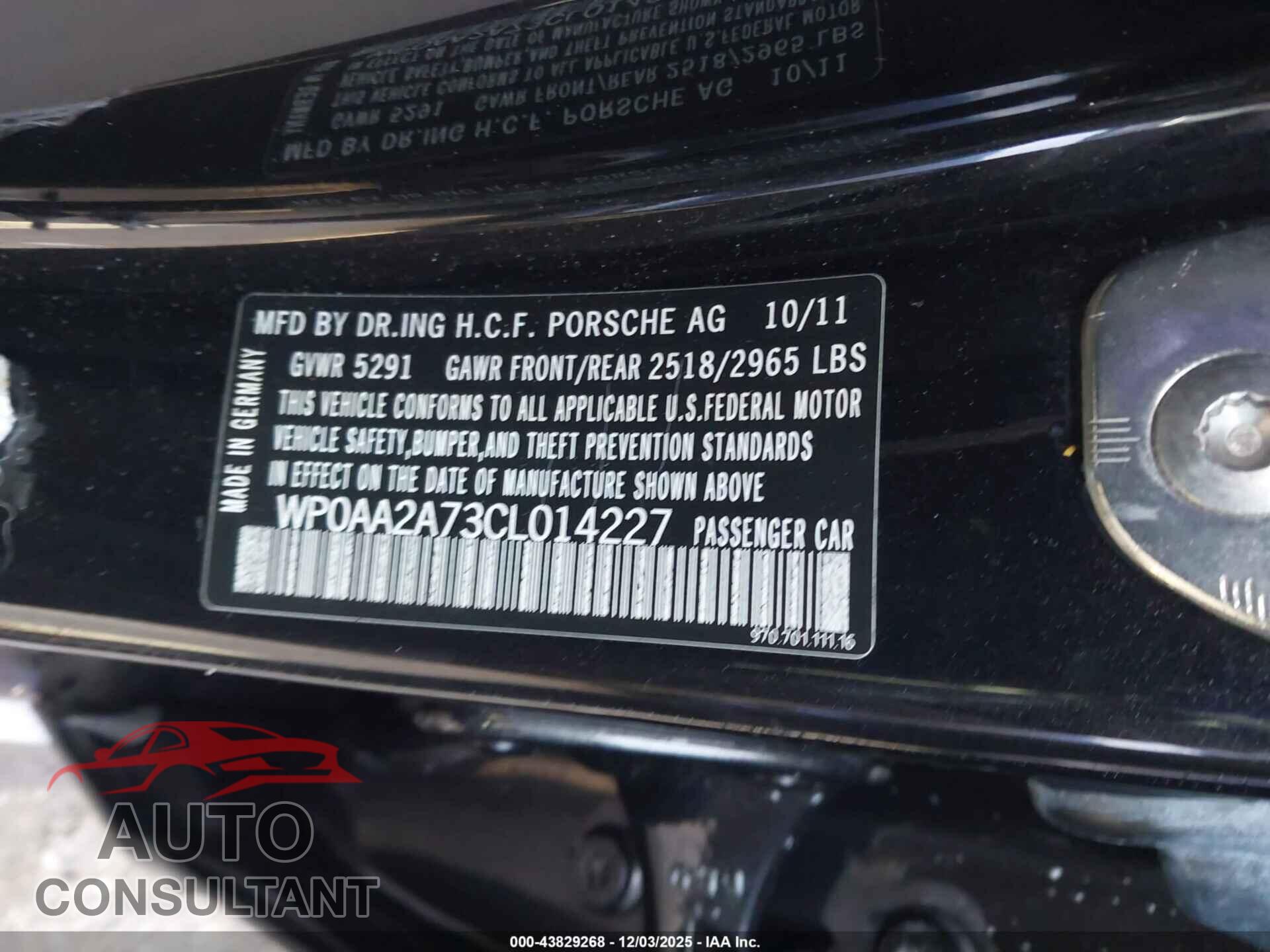 PORSCHE PANAMERA 2012 - WP0AA2A73CL014227