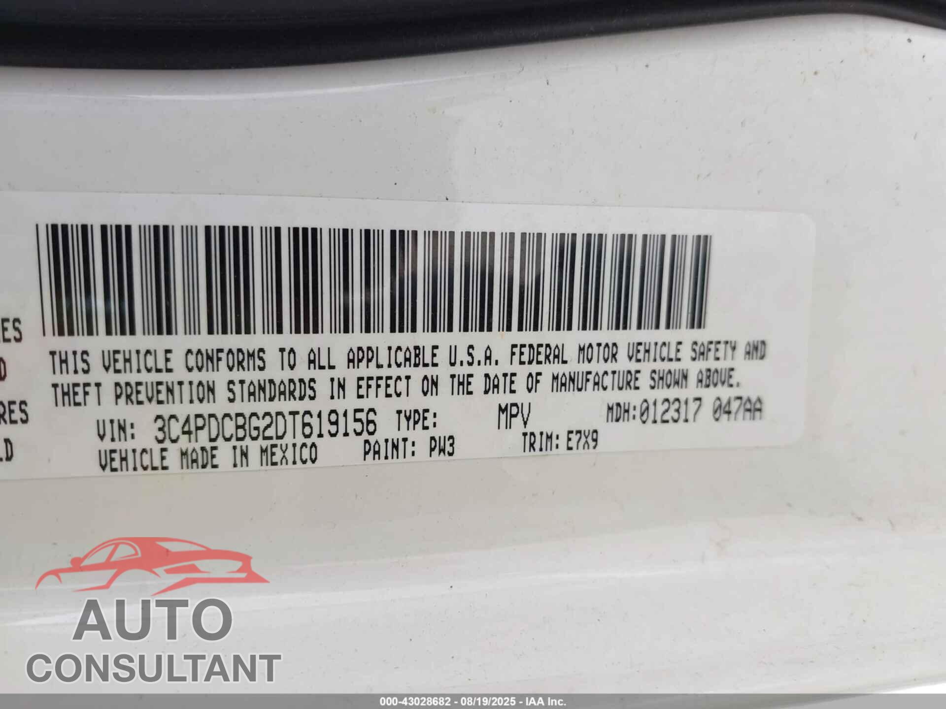 DODGE JOURNEY 2013 - 3C4PDCBG2DT619156