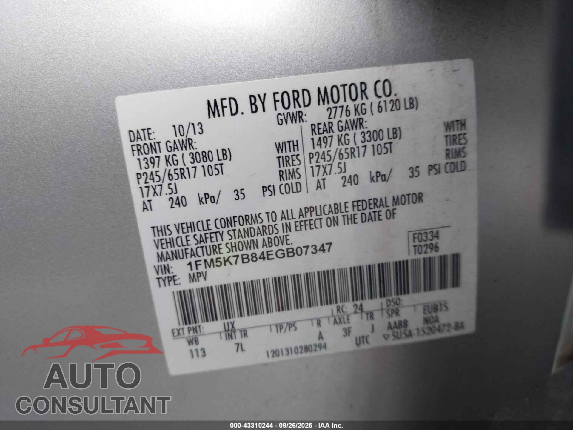 FORD EXPLORER 2014 - 1FM5K7B84EGB07347