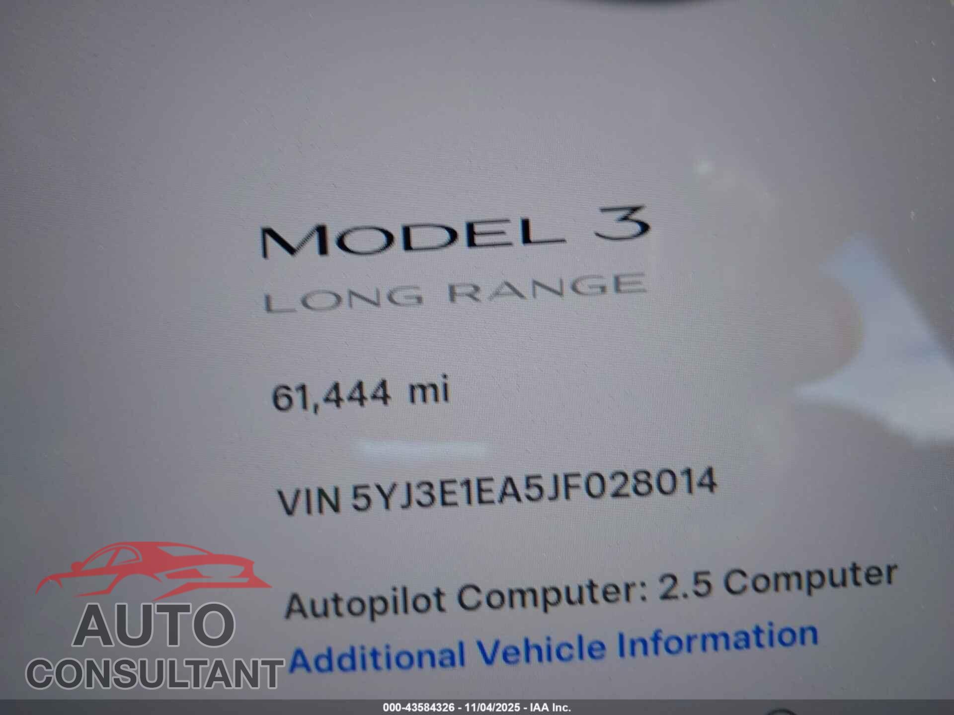 TESLA MODEL 3 2018 - 5YJ3E1EA5JF028014