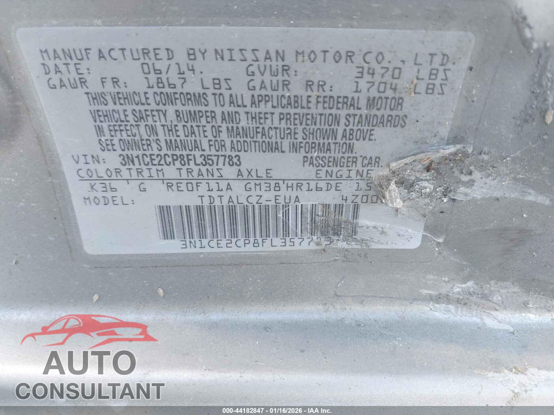 NISSAN VERSA NOTE 2015 - 3N1CE2CP8FL357783