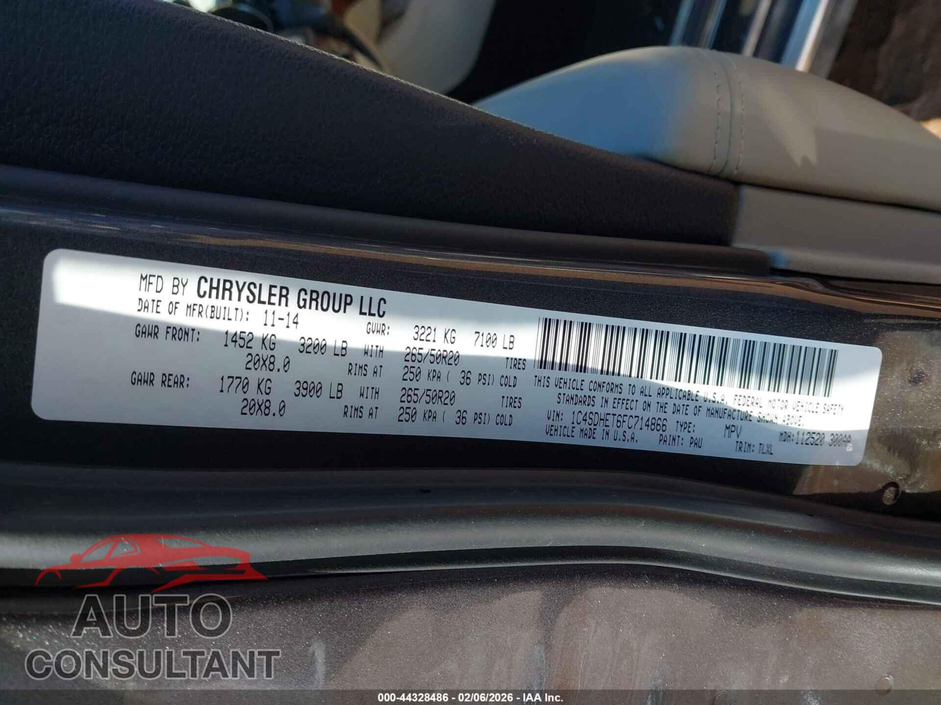 DODGE DURANGO 2015 - 1C4SDHET6FC714866