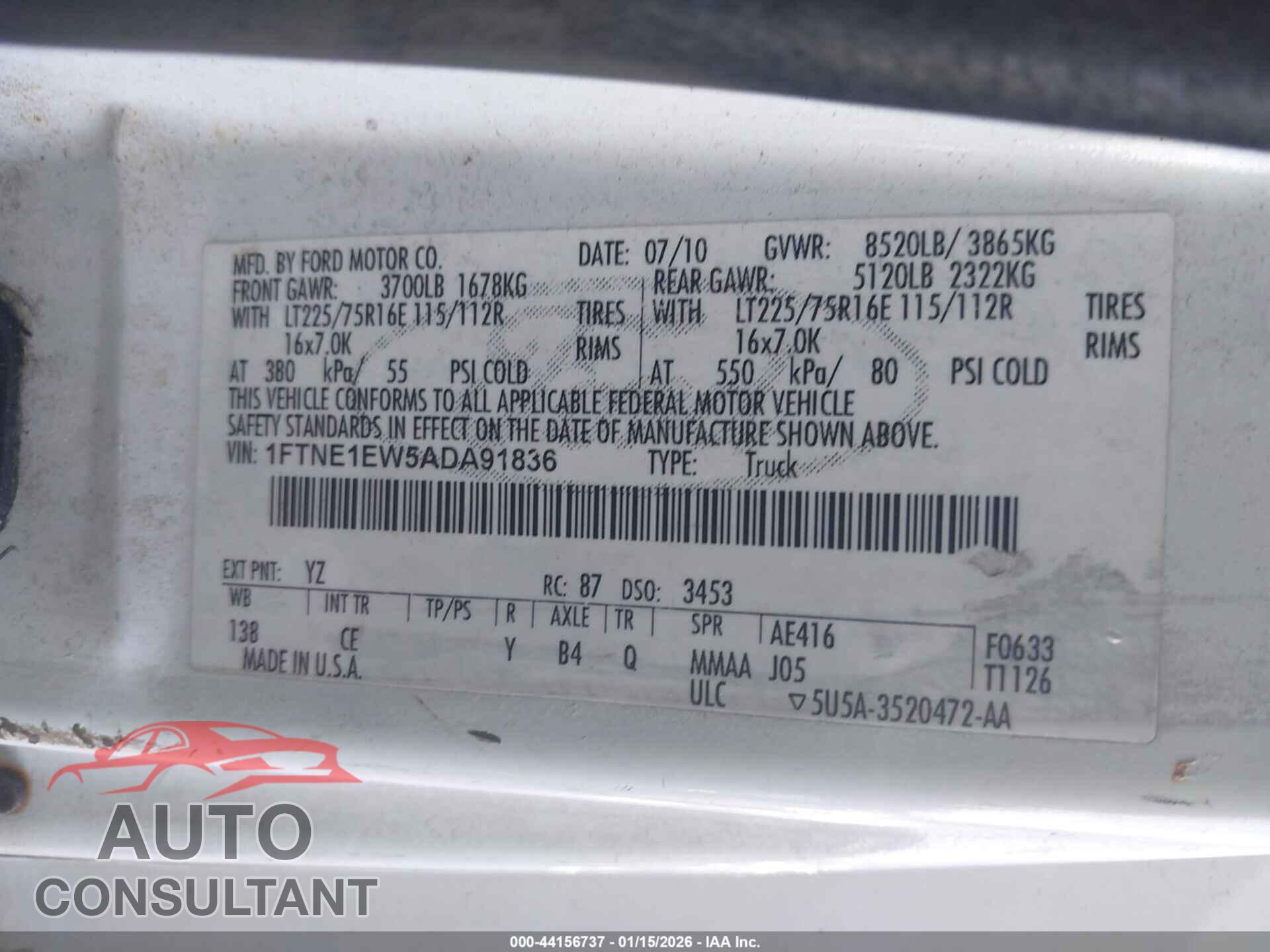 FORD E-150 2010 - 1FTNE1EW5ADA91836