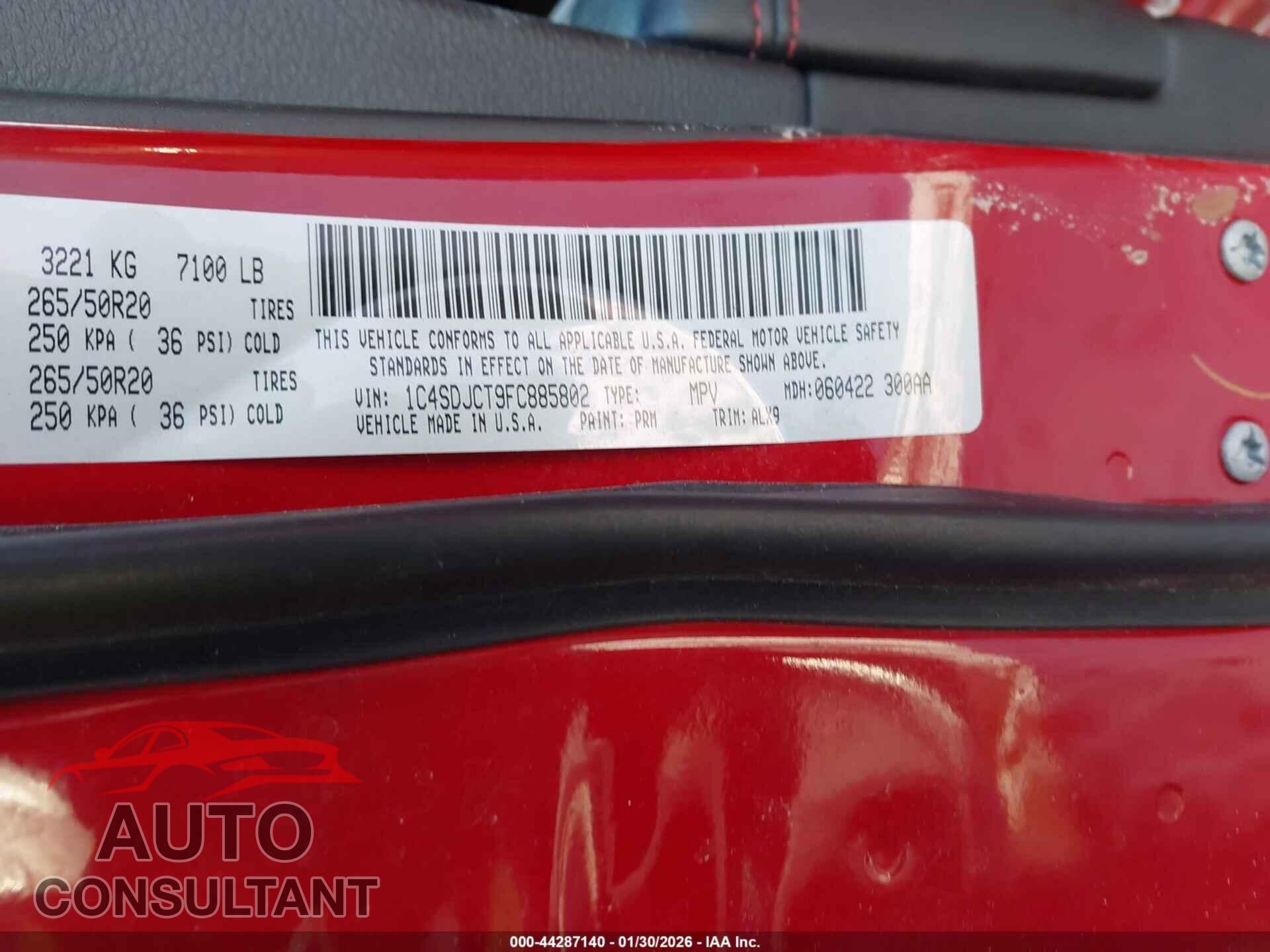 DODGE DURANGO 2015 - 1C4SDJCT9FC885802