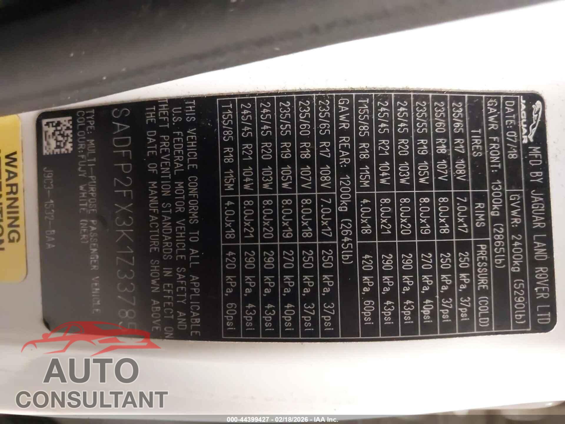 JAGUAR E-PACE 2019 - SADFP2FX3K1Z33785