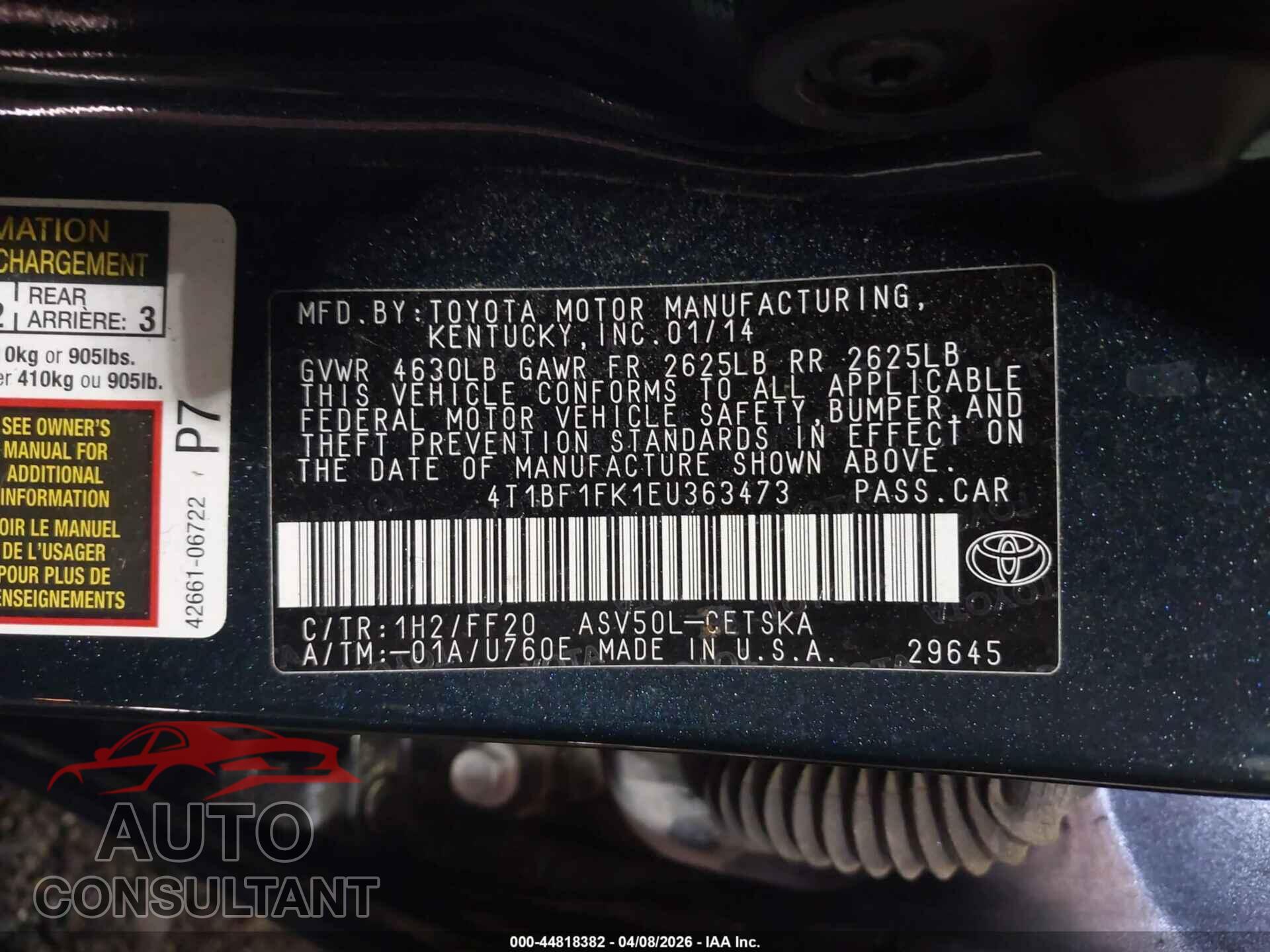 TOYOTA CAMRY 2014 - 4T1BF1FK1EU363473