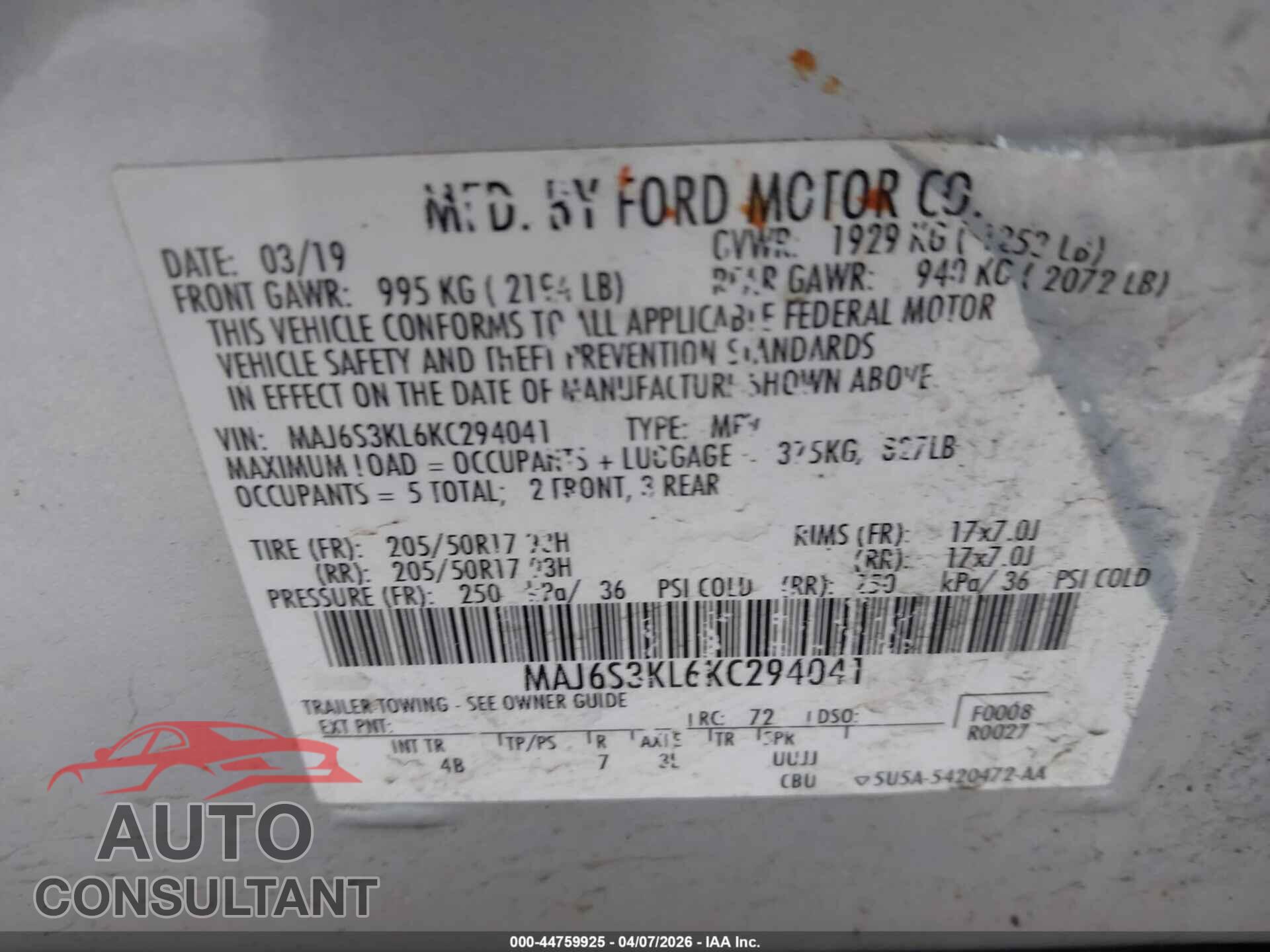 FORD ECOSPORT 2019 - MAJ6S3KL6KC294041