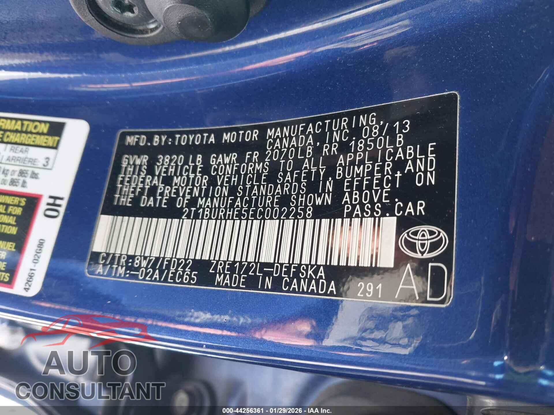 TOYOTA COROLLA 2014 - 2T1BURHE5EC002258