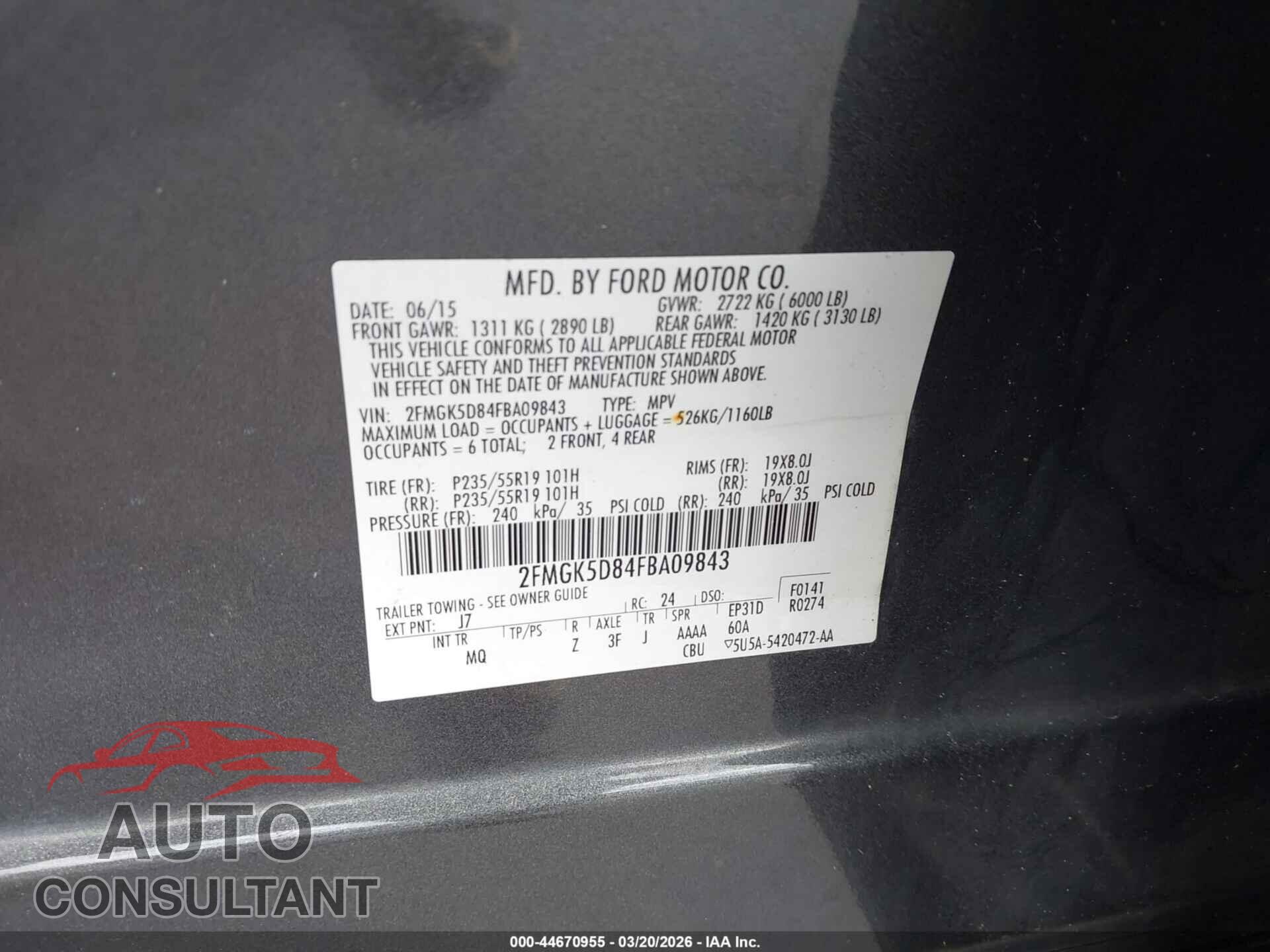 FORD FLEX 2015 - 2FMGK5D84FBA09843