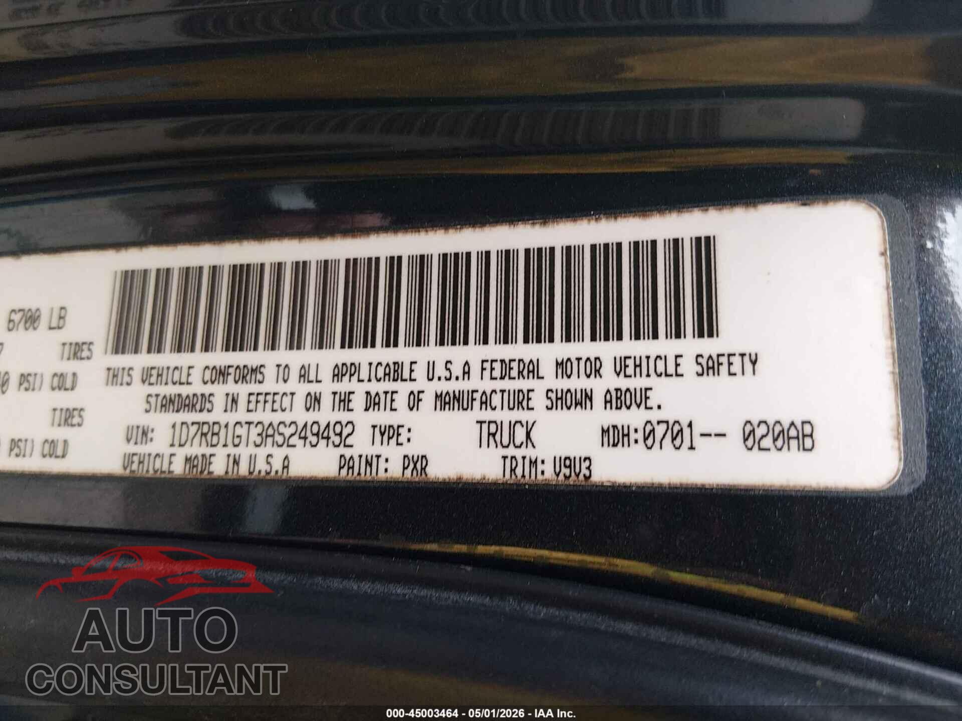 DODGE RAM 1500 2010 - 1D7RB1GT3AS249492