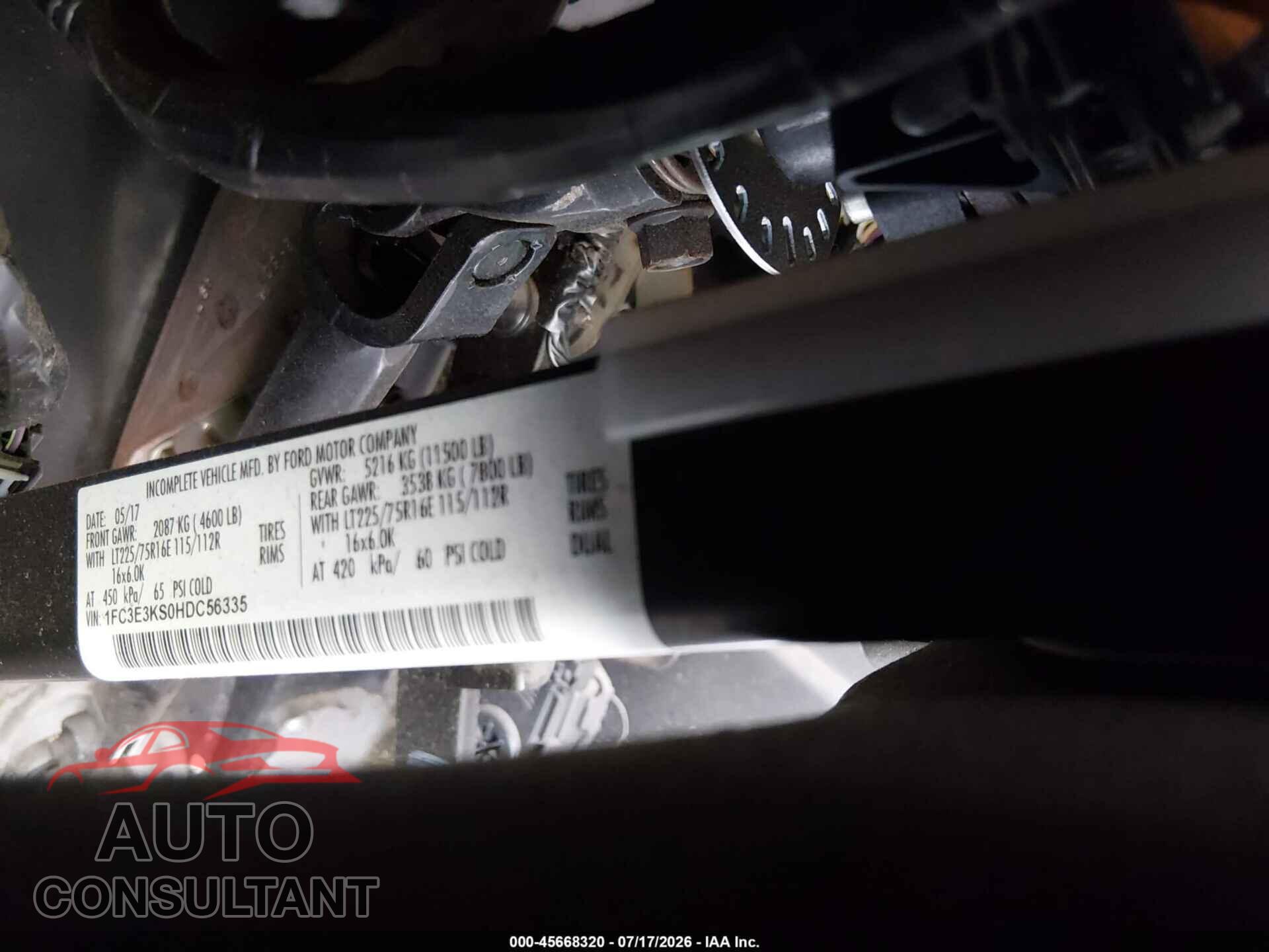 FORD E-350 STRIPPED 2017 - 1FC3E3KS0HDC56335