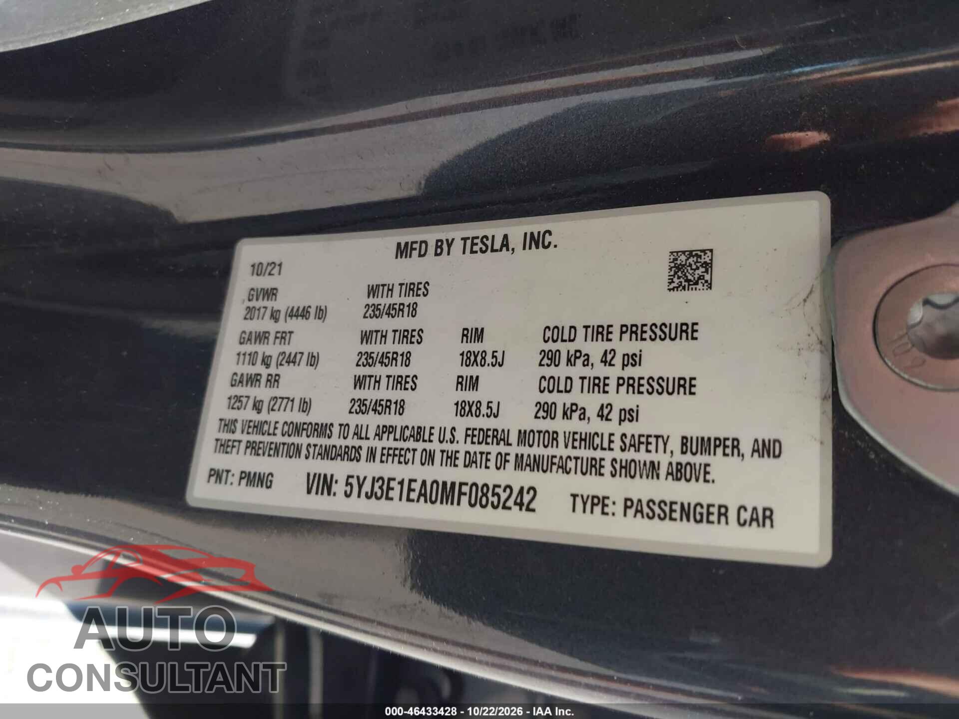 TESLA MODEL 3 2021 - 5YJ3E1EA0MF085242