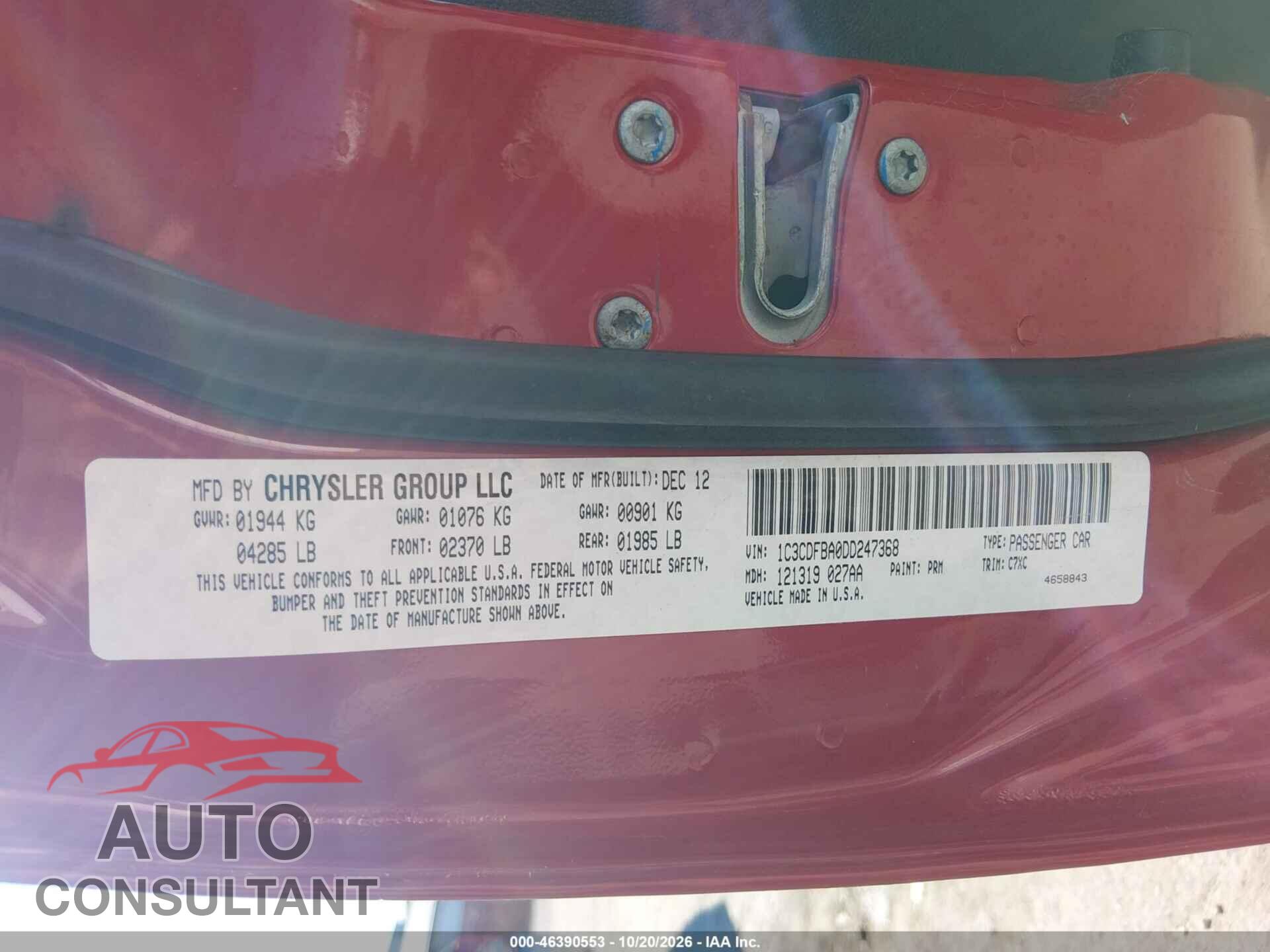 DODGE DART 2013 - 1C3CDFBA0DD247368