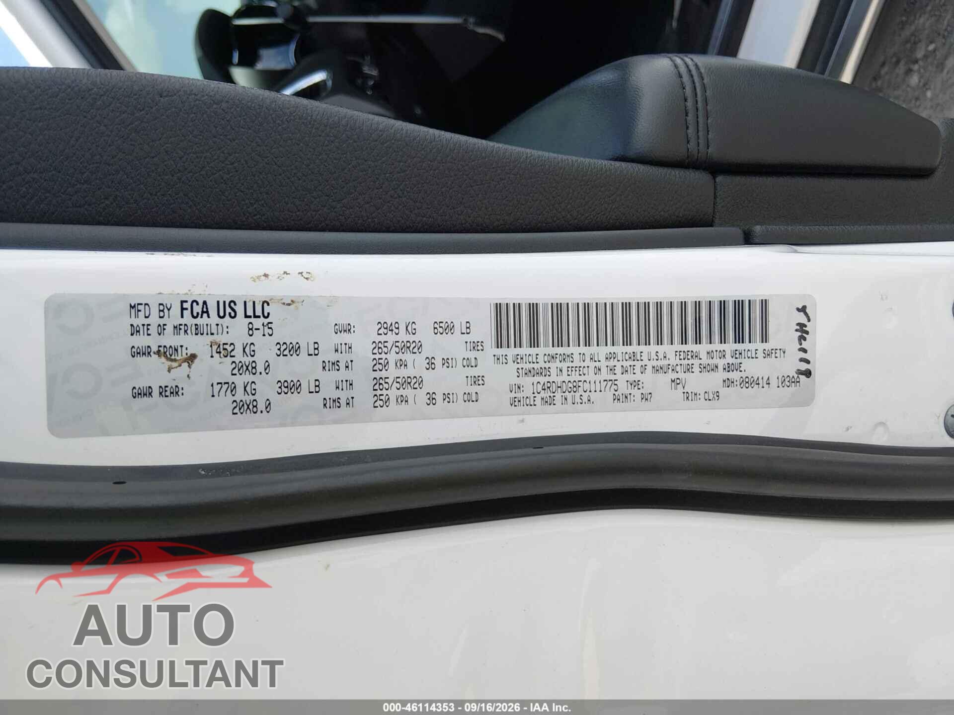 DODGE DURANGO 2015 - 1C4RDHDG8FC111775