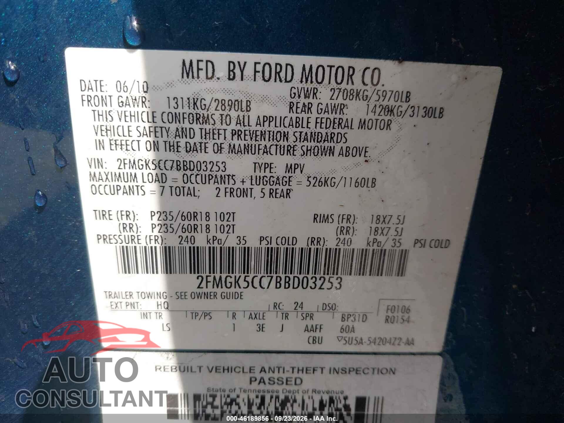 FORD FLEX 2011 - 2FMGK5CC7BBD03253