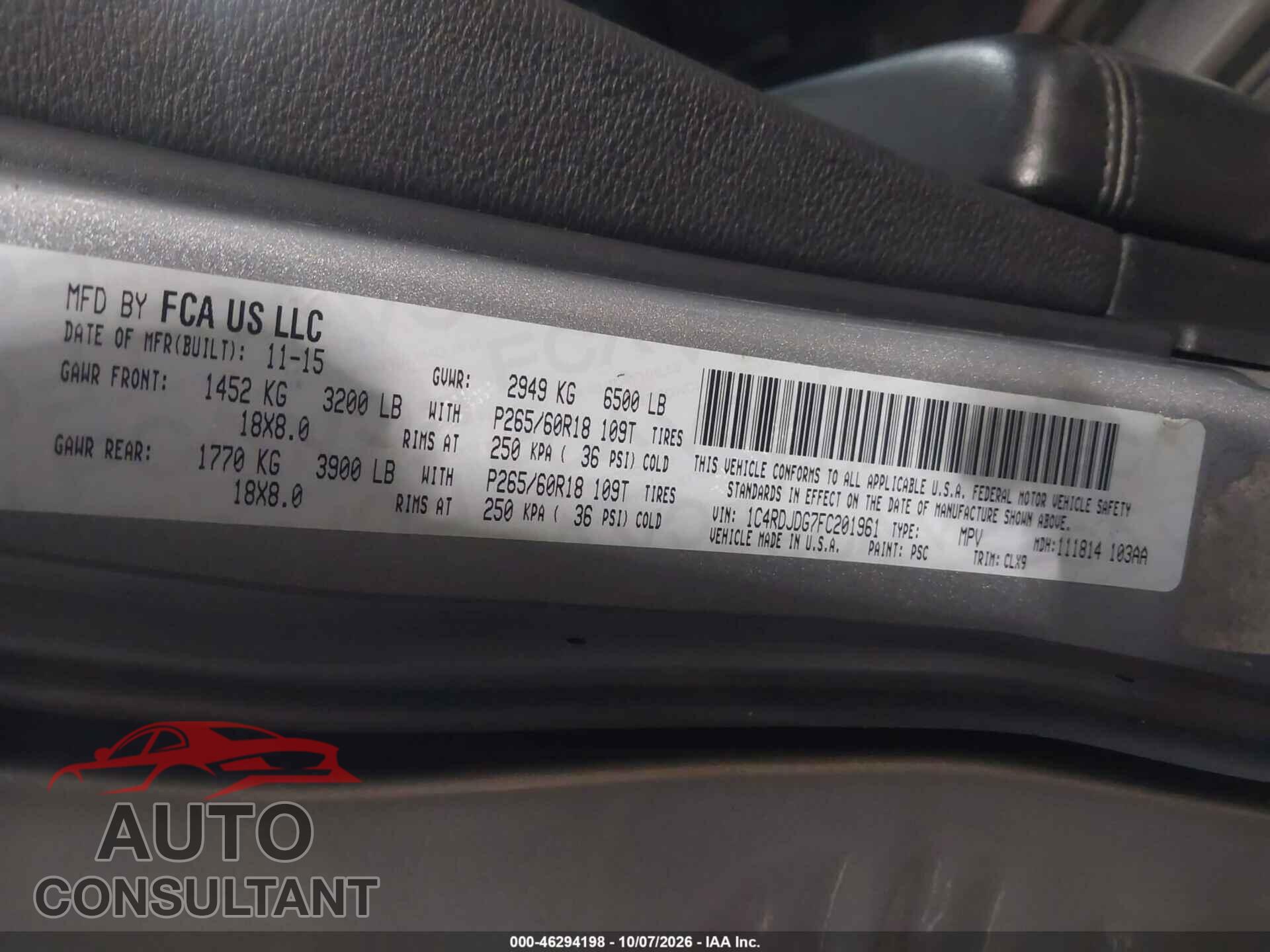 DODGE DURANGO 2015 - 1C4RDJDG7FC201961