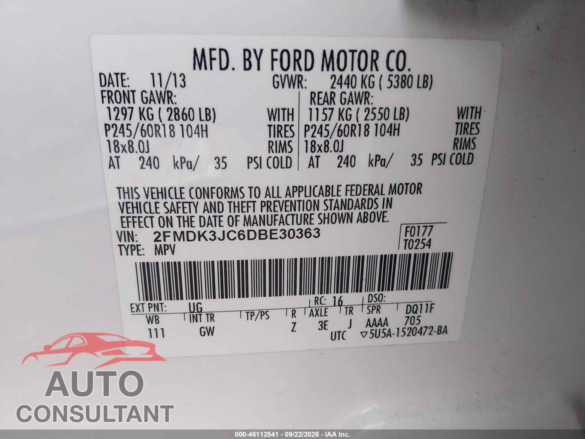 FORD EDGE 2013 - 2FMDK3JC6DBE30363