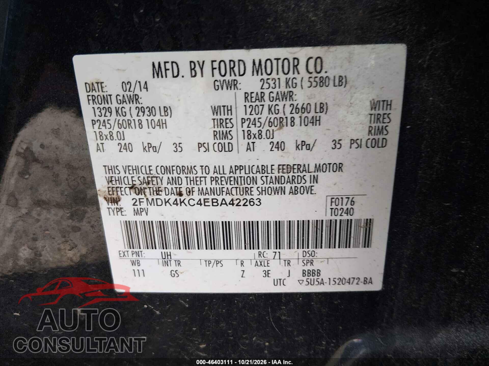 FORD EDGE 2014 - 2FMDK4KC4EBA42263