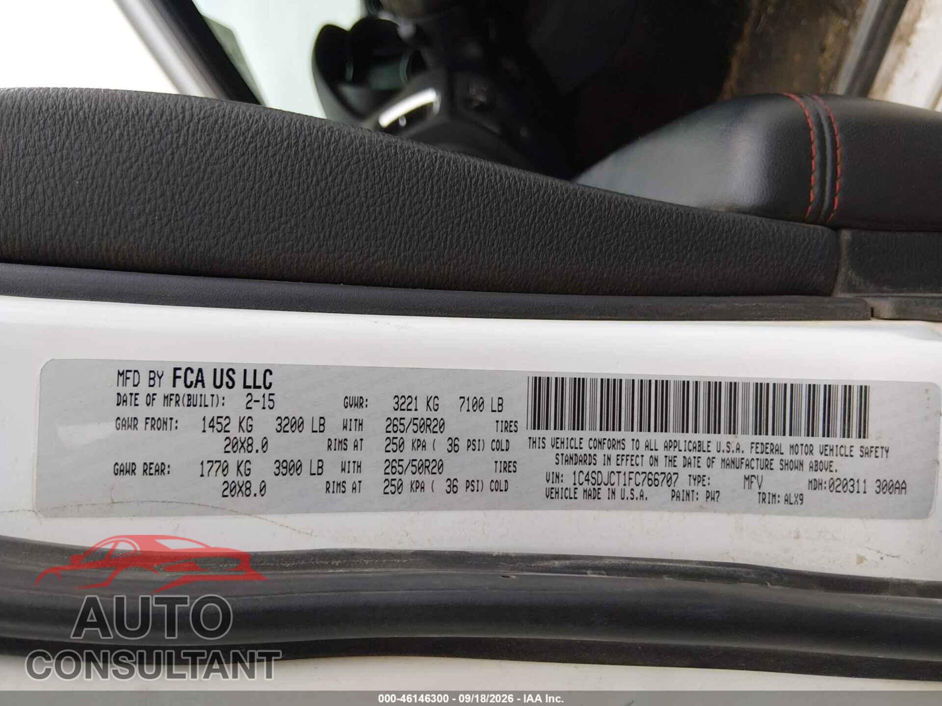 DODGE DURANGO 2015 - 1C4SDJCT1FC766707