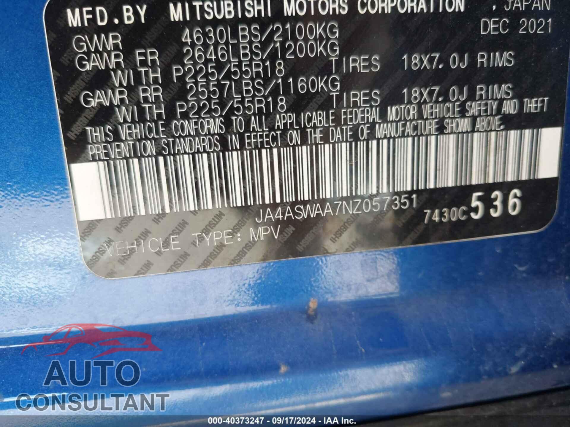 MITSUBISHI ECLIPSE CROSS 2022 - JA4ASWAA7NZ057351
