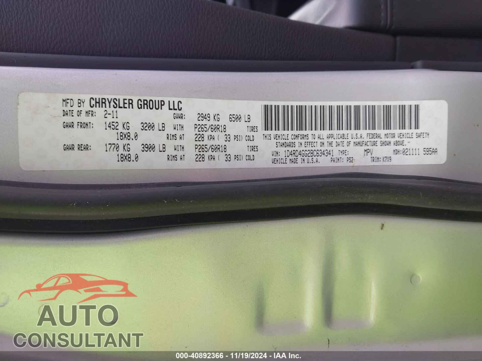 DODGE DURANGO 2011 - 1D4RD4GG2BC634341