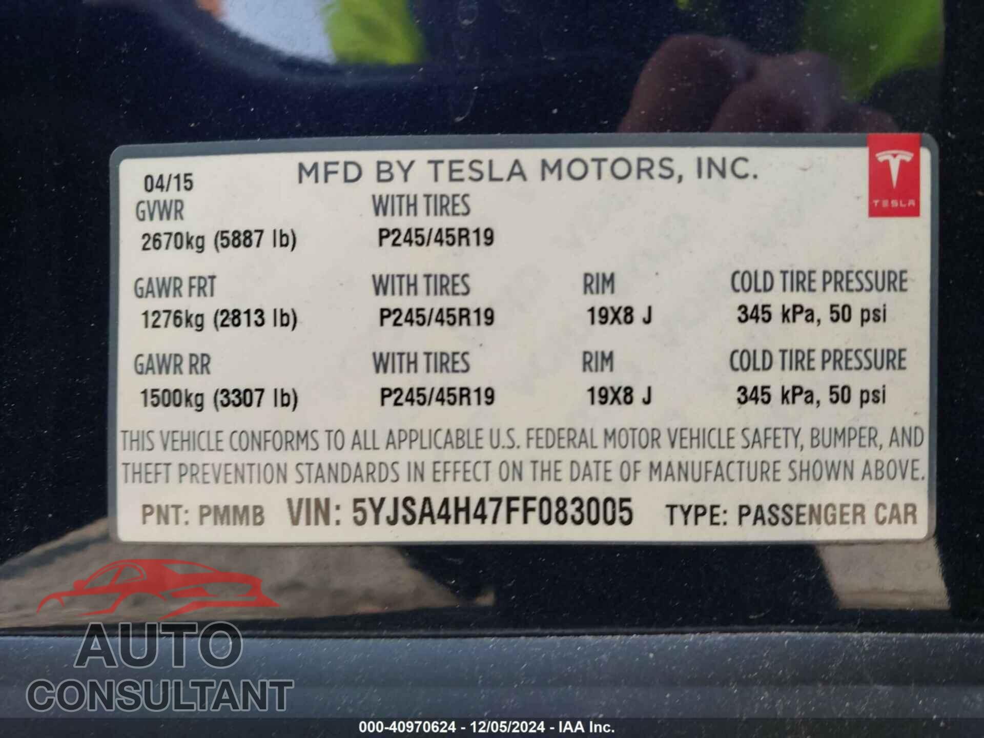 TESLA MODEL S 2015 - 5YJSA4H47FF083005