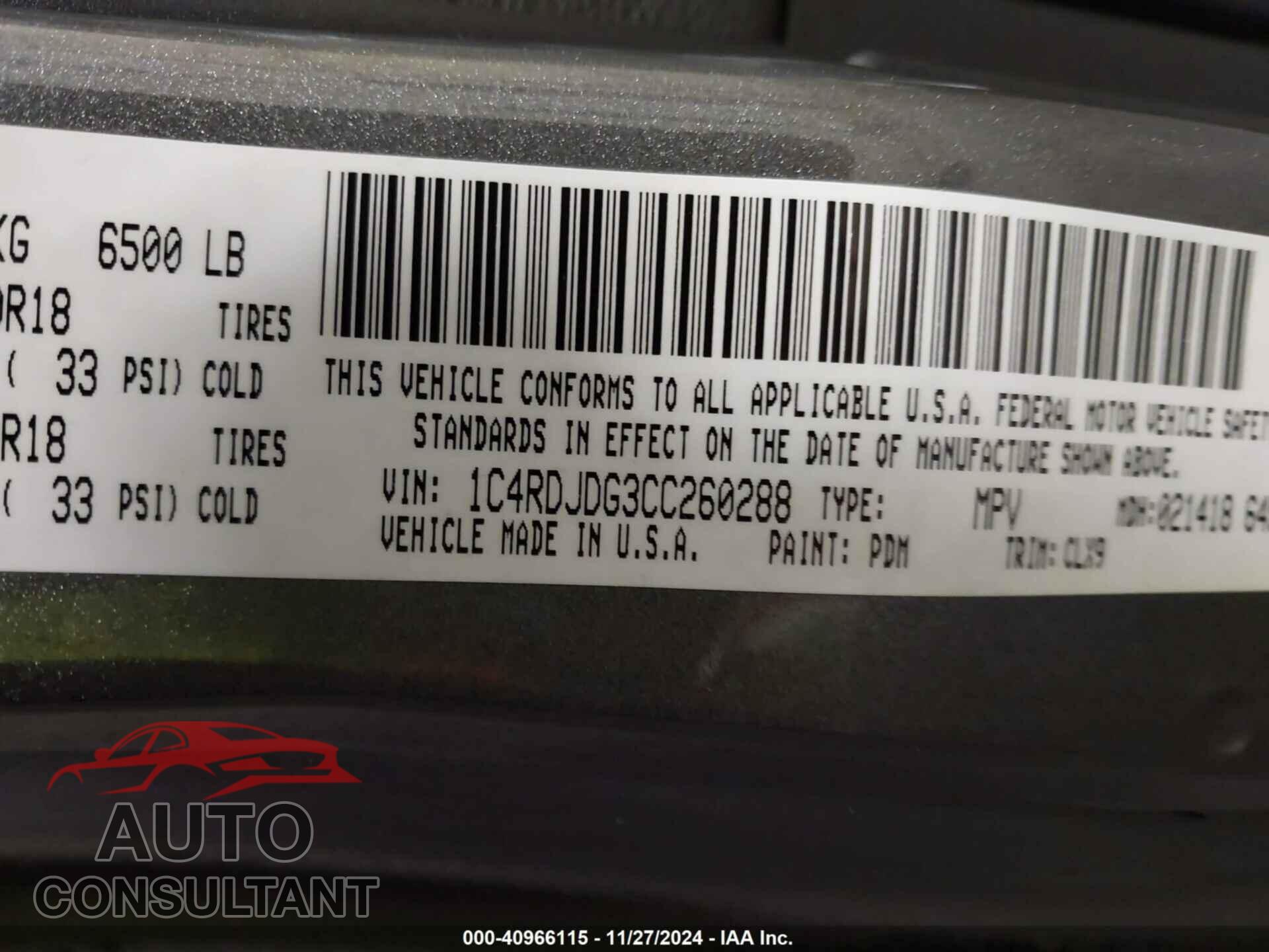 DODGE DURANGO 2012 - 1C4RDJDG3CC260288