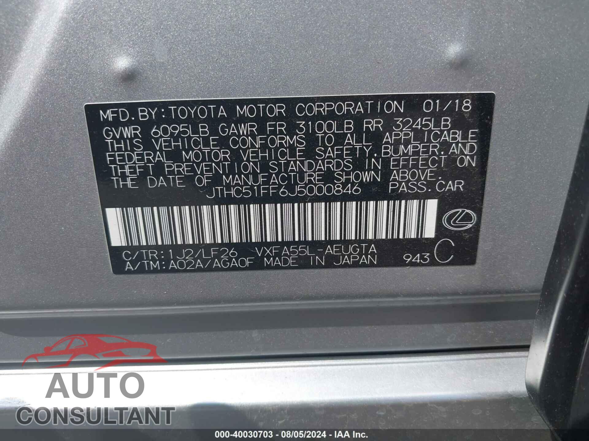 LEXUS LS 500 2018 - JTHC51FF6J5000846
