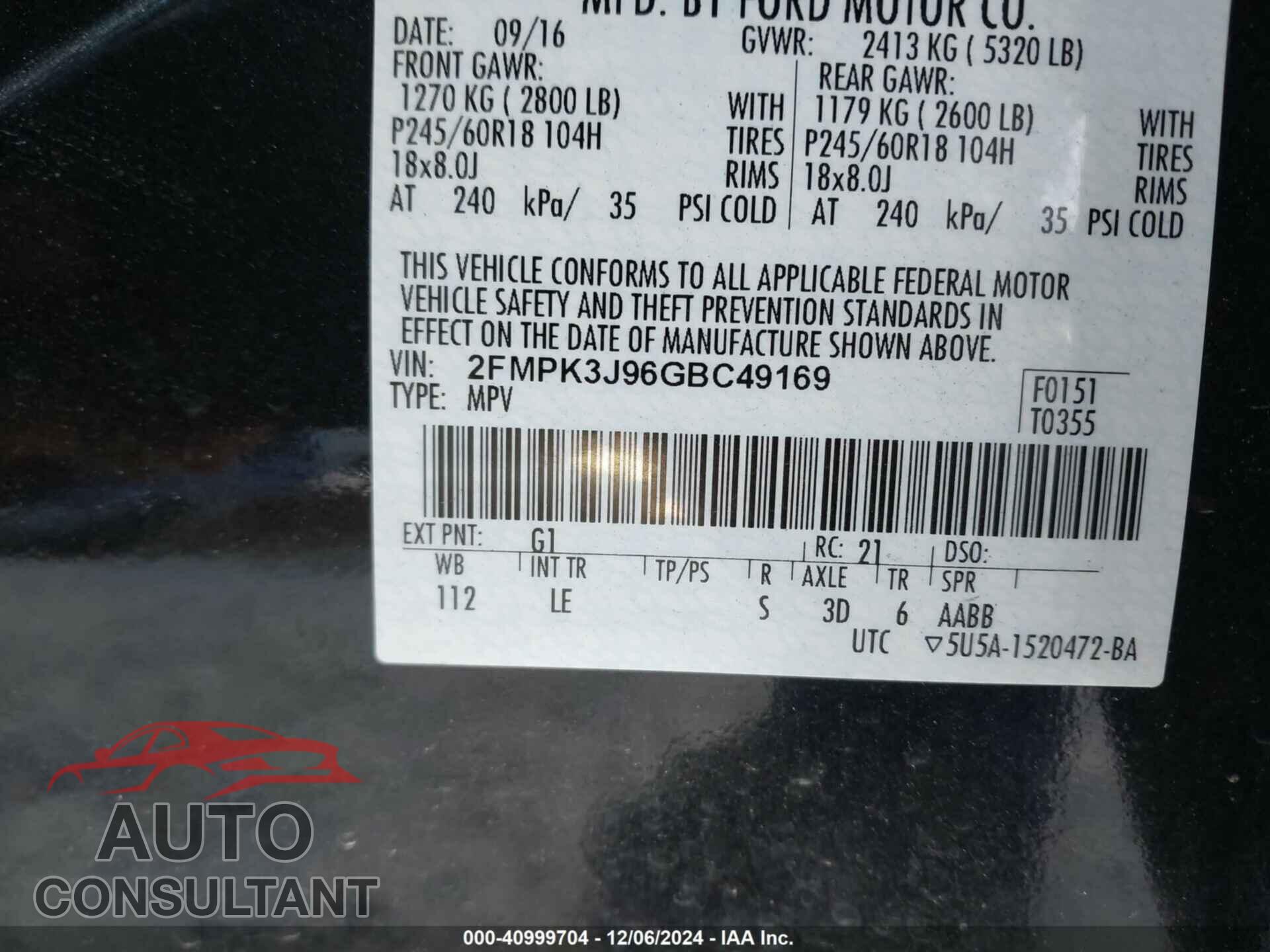 FORD EDGE 2016 - 2FMPK3J96GBC49169