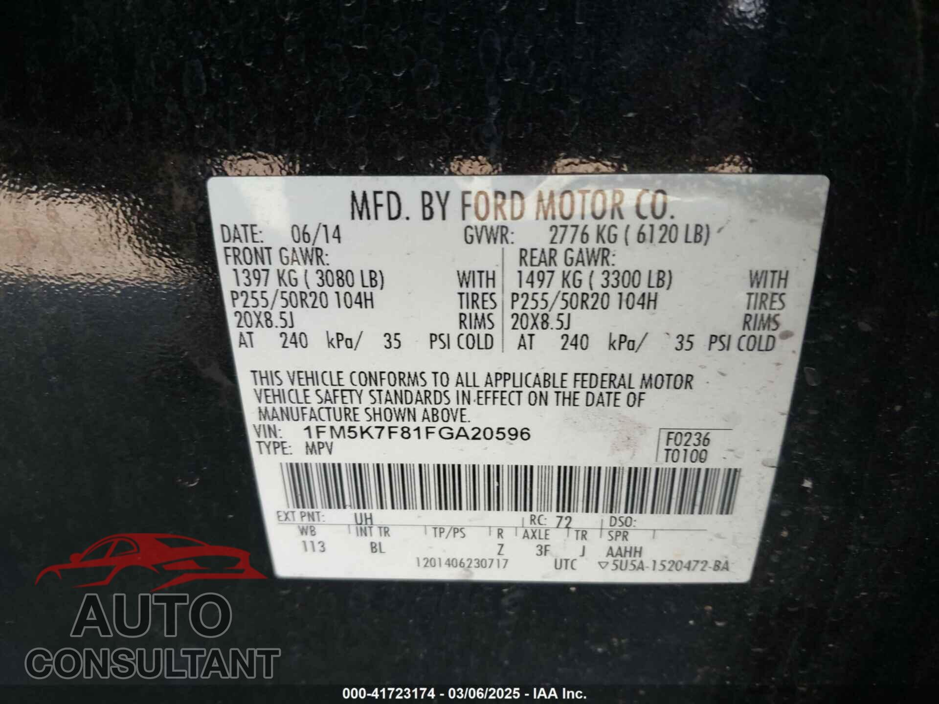 FORD EXPLORER 2015 - 1FM5K7F81FGA20596