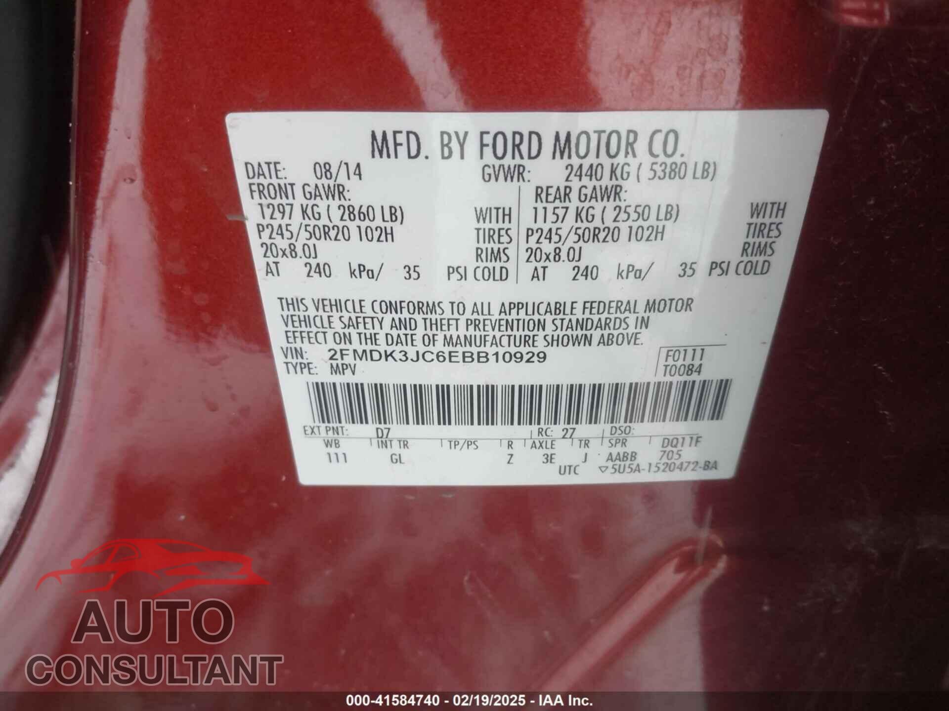 FORD EDGE 2014 - 2FMDK3JC6EBB10929