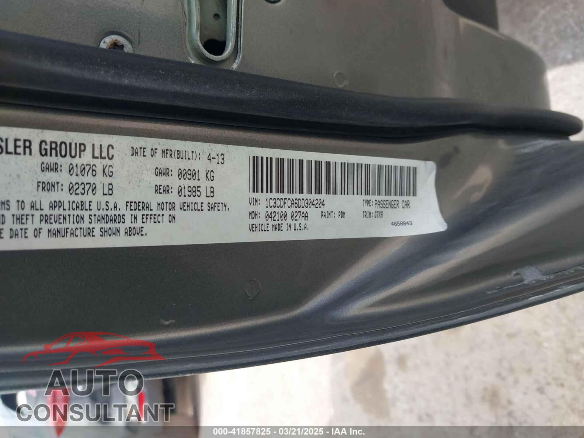 DODGE DART 2013 - 1C3CDFCA6DD304204