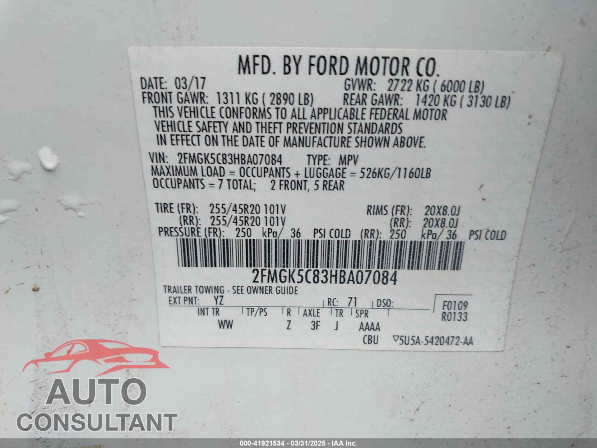 FORD FLEX 2017 - 2FMGK5C83HBA07084