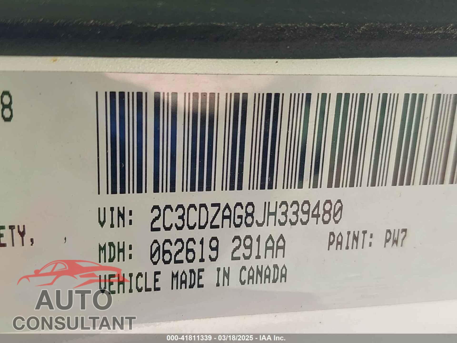 DODGE CHALLENGER 2018 - 2C3CDZAG8JH339480