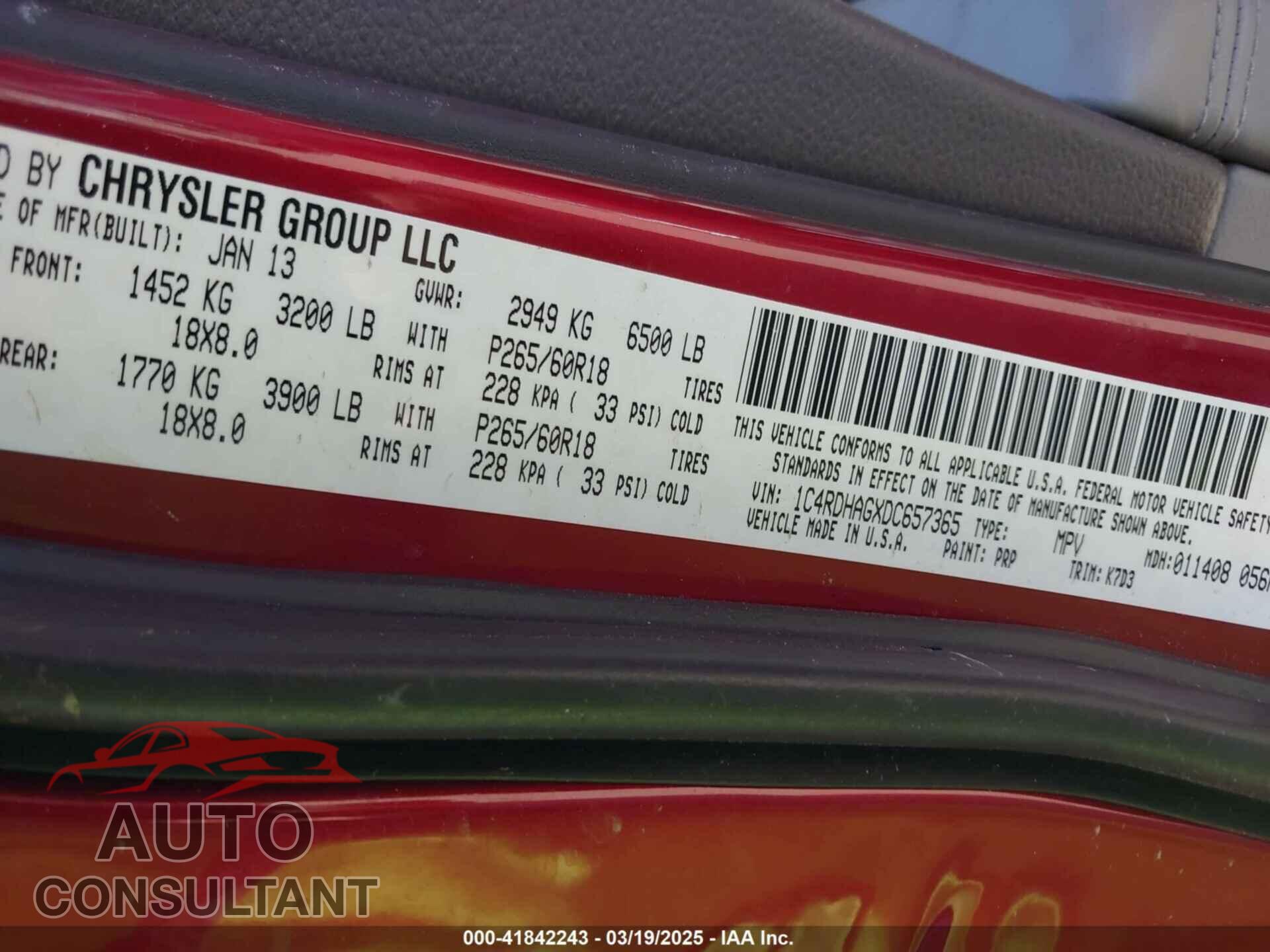 DODGE DURANGO 2013 - 1C4RDHAGXDC657365