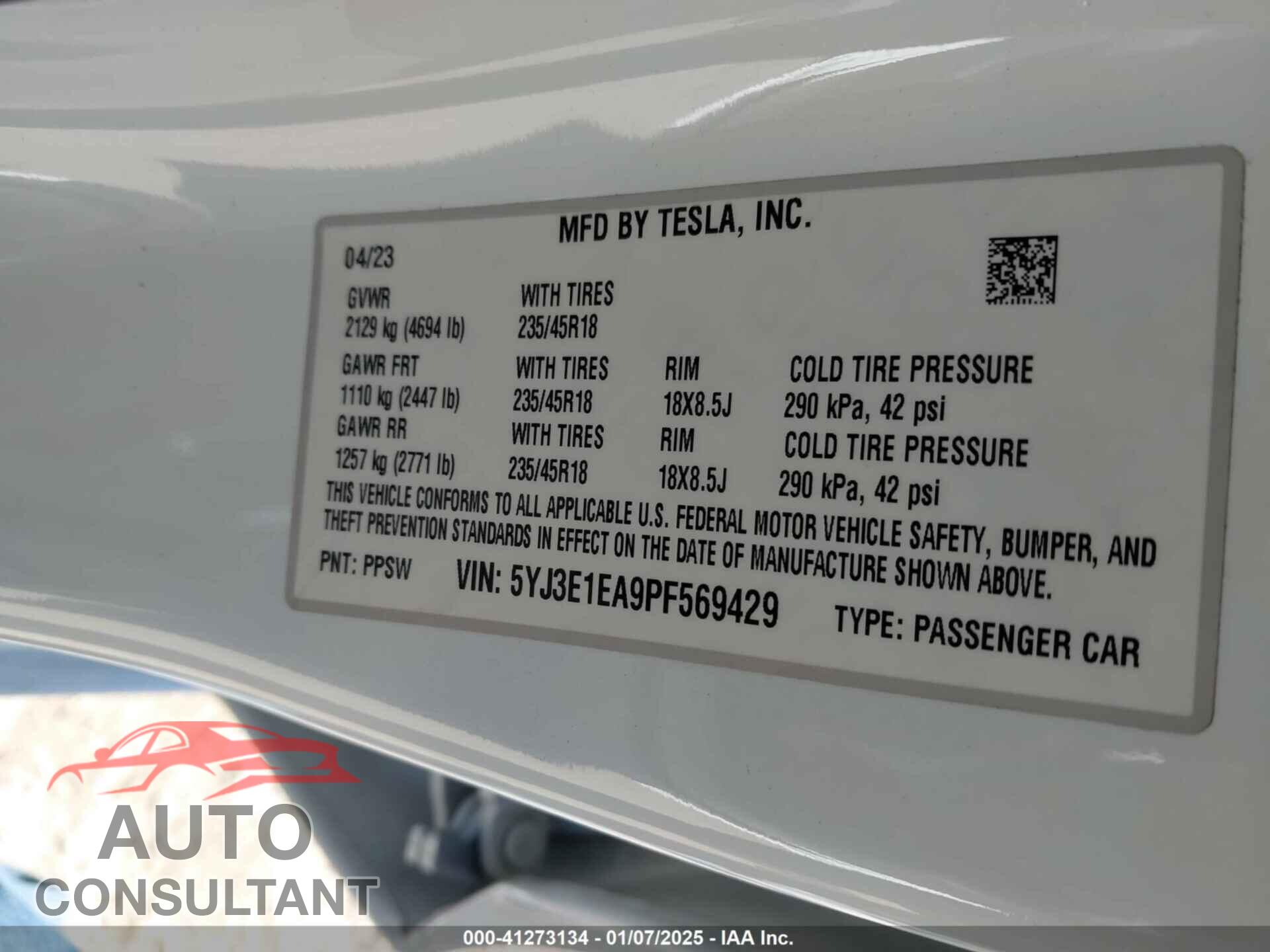 TESLA MODEL 3 2023 - 5YJ3E1EA9PF569429